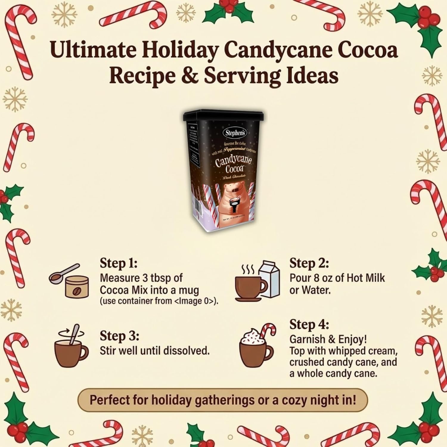 Stephen’s Gourmet Dark Chocolate Candy Cane Hot Cocoa Mix, Rich & Creamy Peppermint Cocoa, 14 oz Canisters (Pack of 3)
