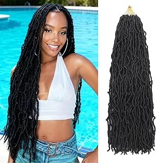 DACAI XIU Faux Locs Crochet Hair 24 Inch 7 Packs Soft Locs Crochet Hair Pre Looped Goddess Locs Dreadlocs Synthetic Hair For Black Women (1B# Black#