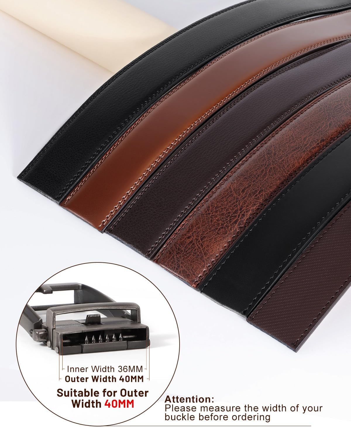 BELTROAD Ratchet Belt Strap for Men Leather Belts Without Buckle Replacement Leather Belt Strap Only 35mm for 40mm Buckle - Image 4