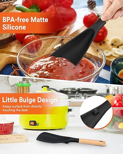 Vista 5 de Cuchara de cocina para utensilios de cocina antiadherentes, excelente para cocinar y servir, silicona mate resistente libre de BPA, cuchara