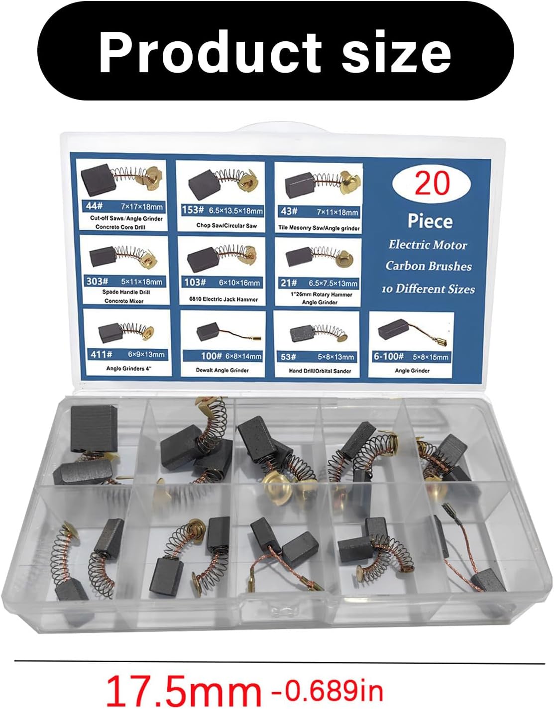 Electric Tool Carbon Motor Brushes, 20 Pcs Electric Motor Carbon Brush Multiple Sizes