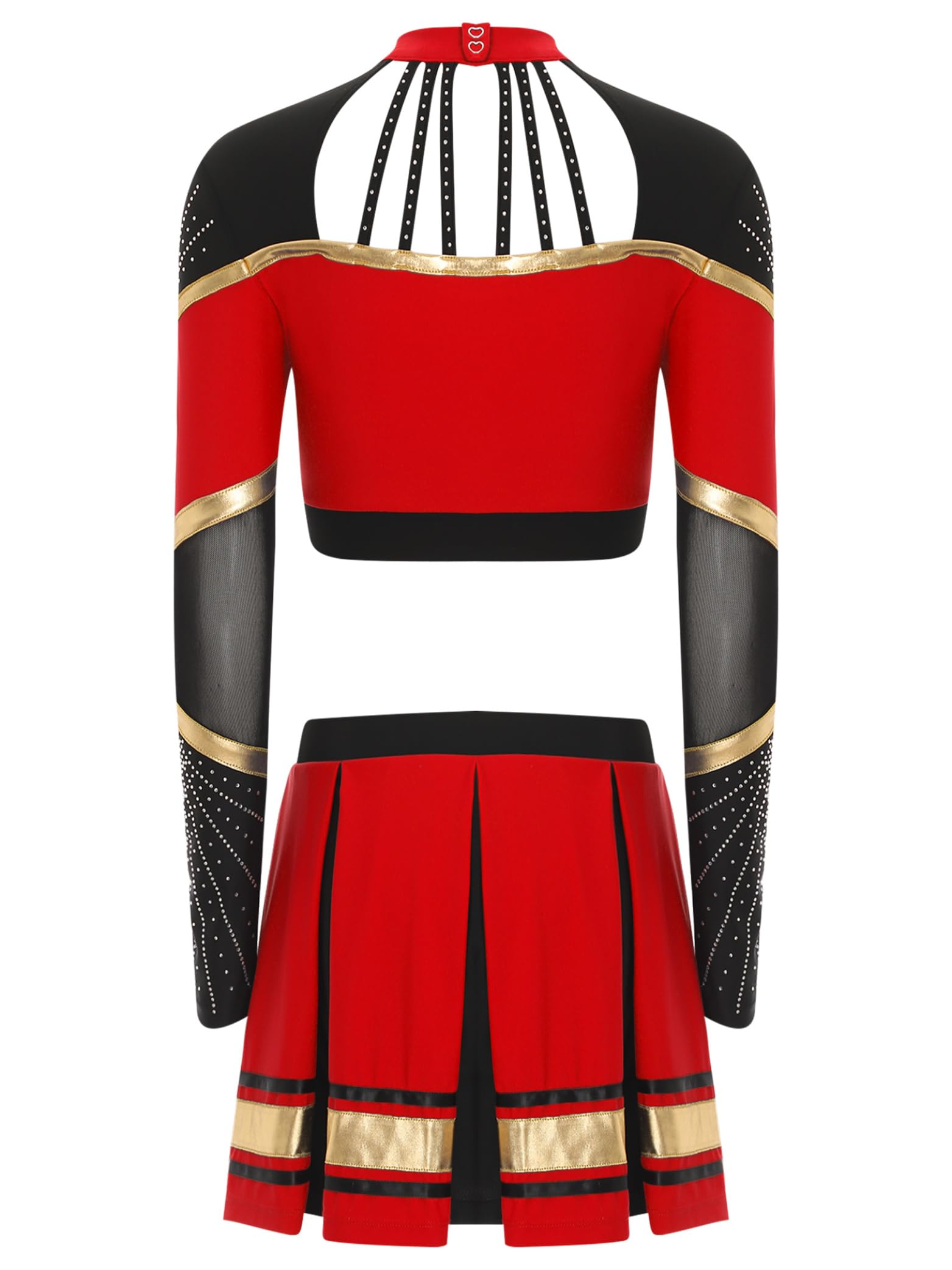 Damen Cheer Leader Kostüm Zweiteiler Crop Tops mit Faltenrock Cheerleading Uniform Tanzkleid Halloween Karneval Fasching Partykleid