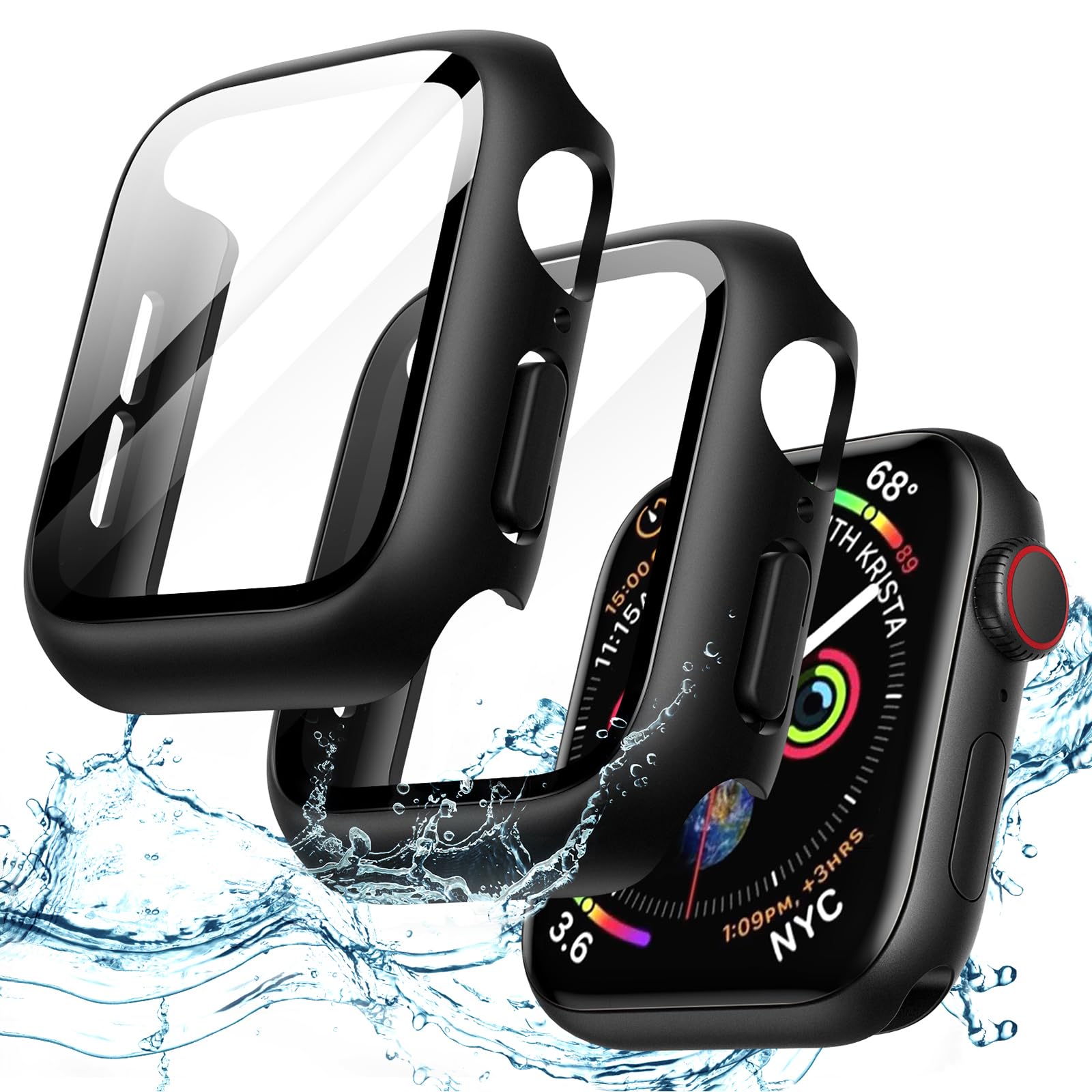 JETech Cover Impermeabile con Pellicola Protettiva per Apple Watch SE 3/2/1 (2025/2022/2020) / Series 6 5 4 40mm, Integrato Vetro Temperato Film PC Rigido Protettiva Completa Custodia, 2 Pacco (Nero)