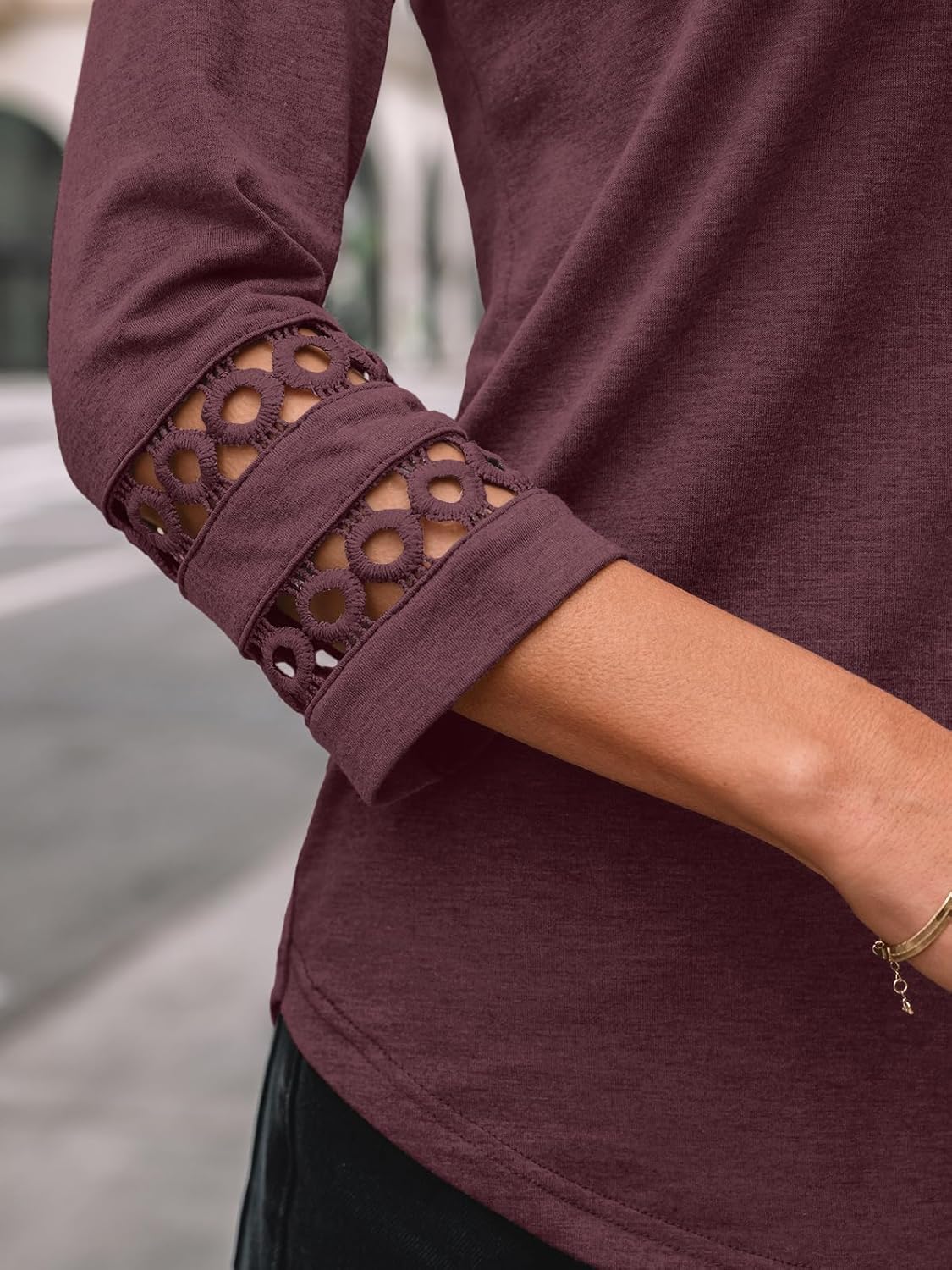 AUTOMET 3/4 Length Sleeve Womens Tops Crewneck Lace Tunic Business Casual Dressy Blouses Fall Trendy Outfits 2025 - Image 5