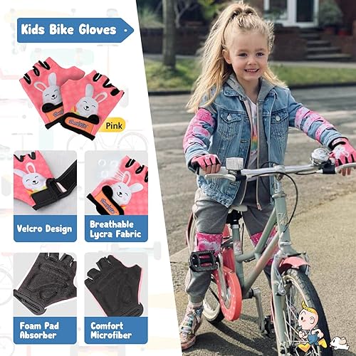 Vista 33 de Rodilleras y coderas para niños de estilo suave con guantes de bicicleta, equipo flexible resistente a los impactos para edades de 2 a 11 años