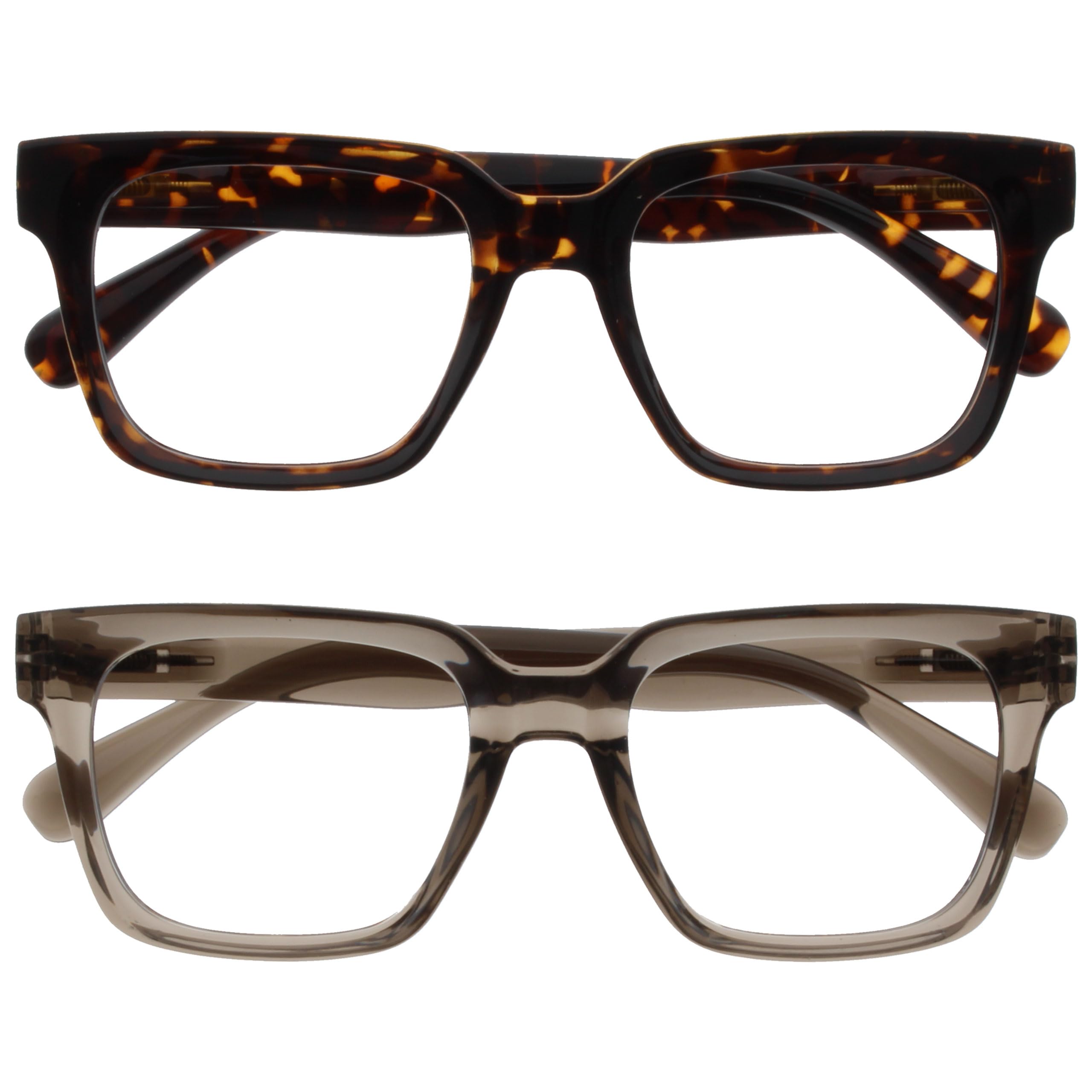 OPULIZE ERA Blue Light Blocking Reading Glasses for Women Men, Oversized Frame with UV400 Protection and Anti-Reflective, Anti-Glare Computer Glasses, Brown Grey +3.50 (Pack of 2)