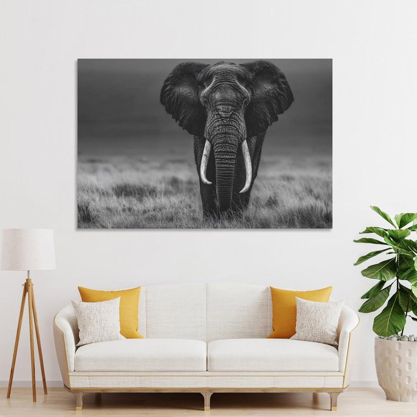 Junmoney Unframe-Style-22 Elephant Portrait In Black And White Home Decor Wall Art, 20X30inch(50X75cm), For Bedroom, Lounge Or Dressing Area, Canvas Wall Decor For Personal Spaces