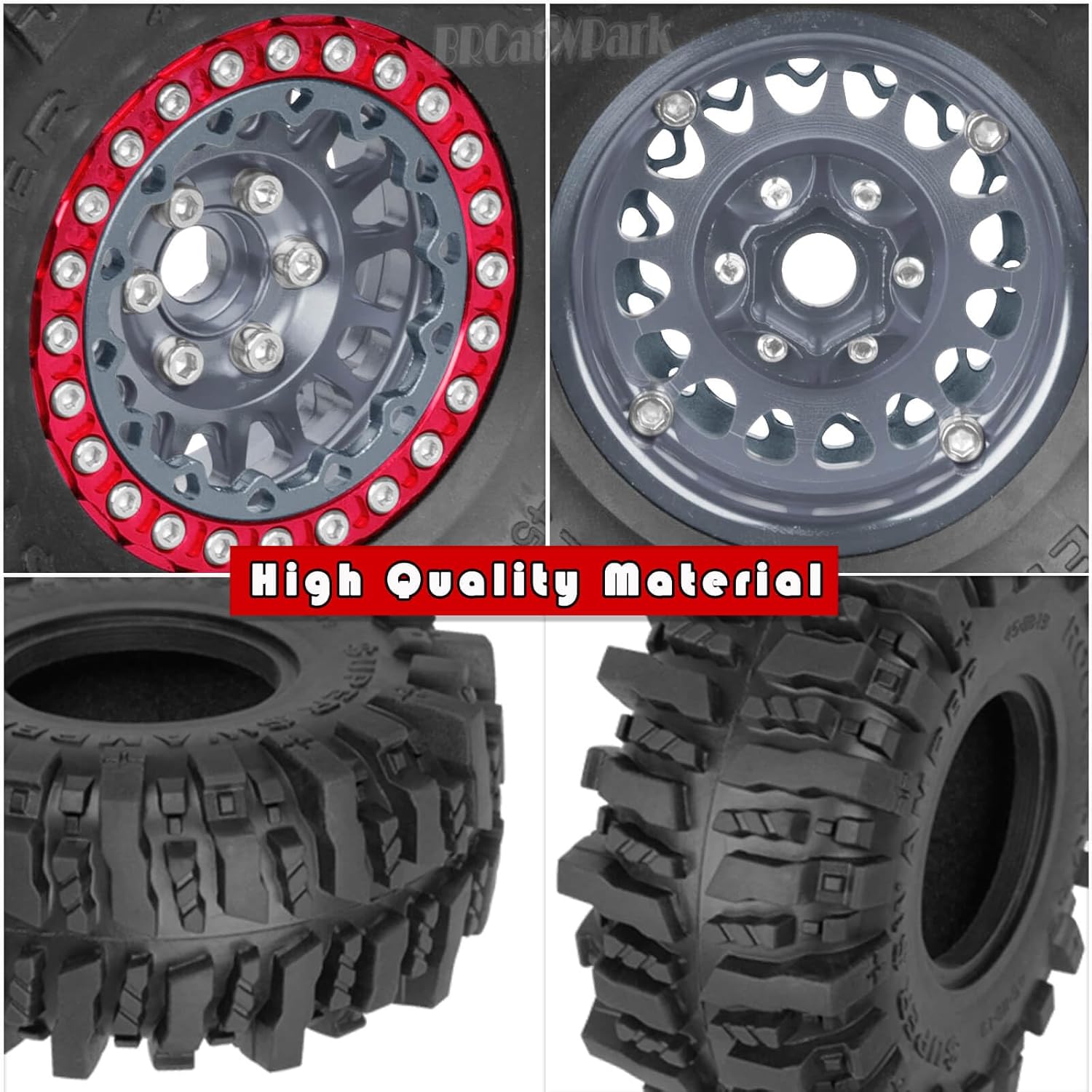 RC 1.9 Beadlock Wheels and Tires for 1/10 TRX4 TRX6 SCX10 SCX10 II 90046 SCX10 III AXI03007 SCX10 Pro Gen7/8 D90 VS4-10 MST CFX RC Crawler Car,4PCS Beadlock Rims 1.9 Wheel Tires,Titanium