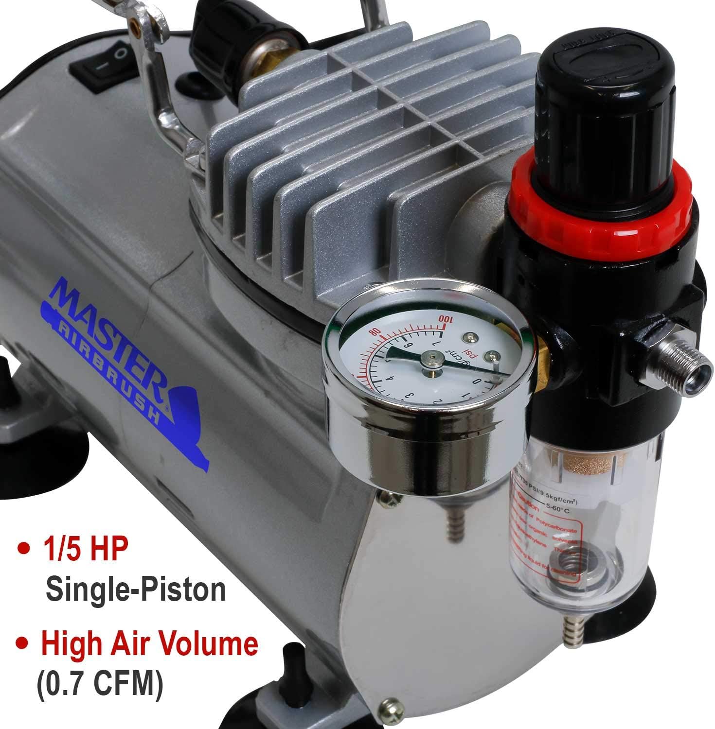 Close-up of the air pressure regulator and water trap filter