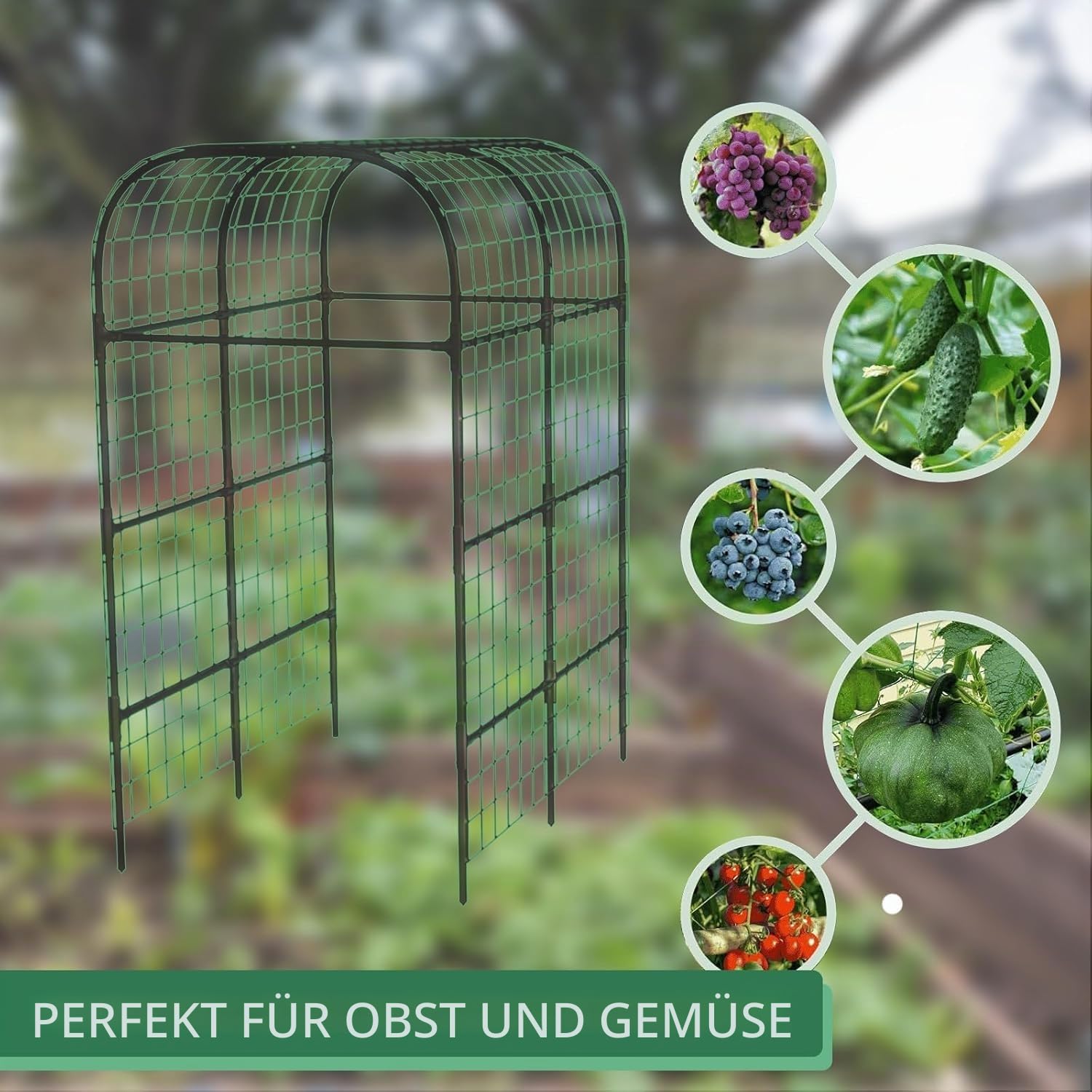 U-förmiger Rankgitter Garten,124x180x224cm Gartenbogen Metall, Universelle Rankhilfe mit Ranknetz für Gurken, Erbsen, Rosen & Kletterpflanzen, Spalier Stützgitter für Garten und Gewächshaus