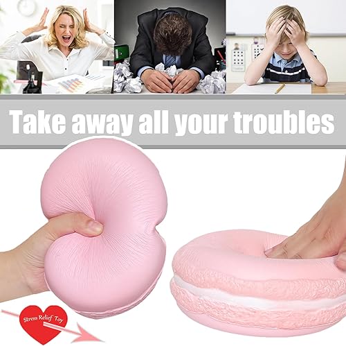 Miniatura 4 de Gaint Macaron Slow Rising Squishie, regalo de cumpleaños jumbo para niños, juguetes Kawaii para aliviar el estrés (rosa)