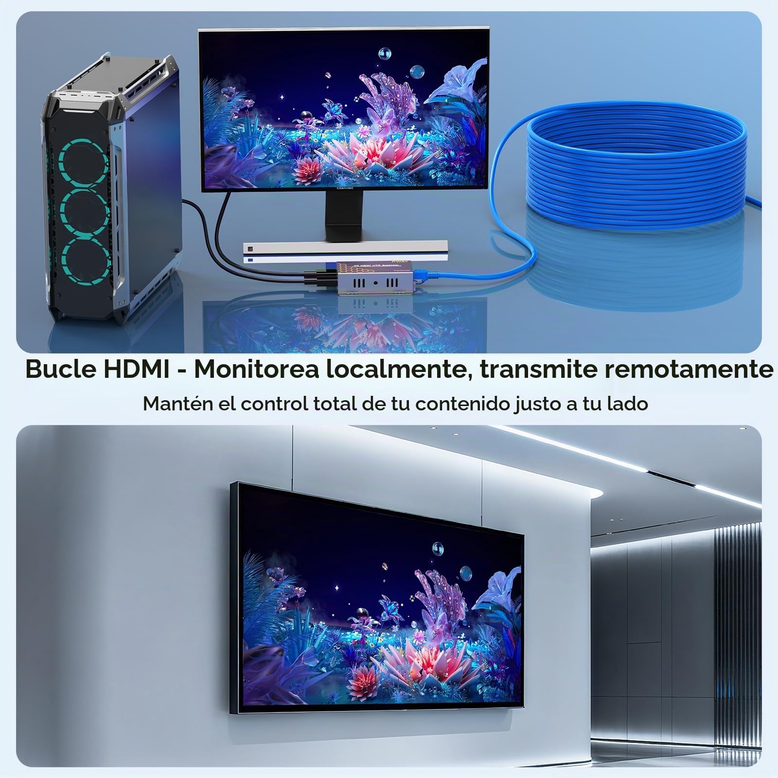 Extensor HDMI 40m 4K@30Hz con Loop Out e IR, Extensión HDMI por Cable Cat6, Plug & Play, Compatible con PC TV Monitor Proyector PS4 PS5 Xbox (4K@30HZ)