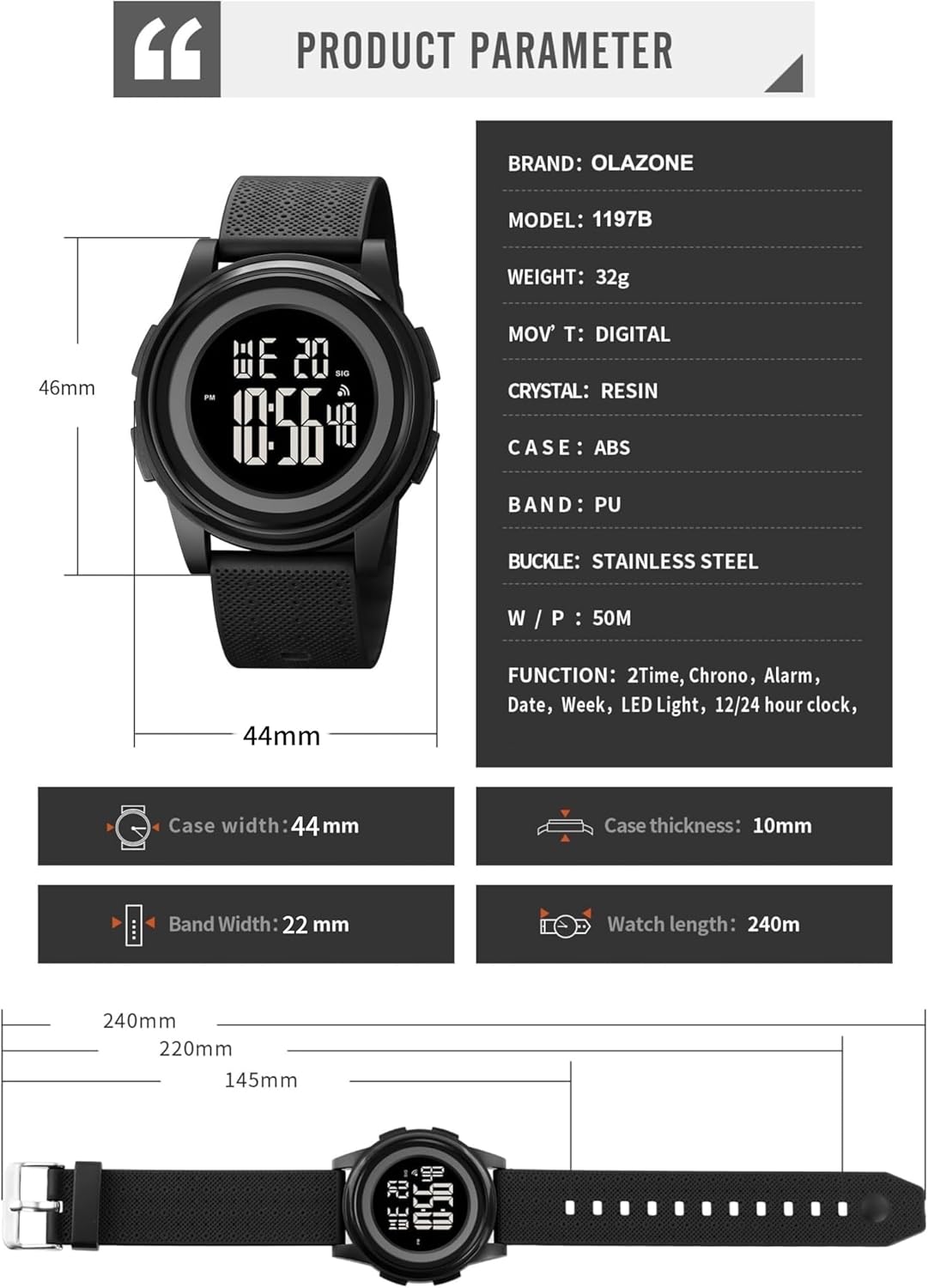 Digital Watches Men Ultra-Thin Minimalist Sports Waterproof with Wide-Angle Display Rubber Strap Wrist Watch for Men - Image 4