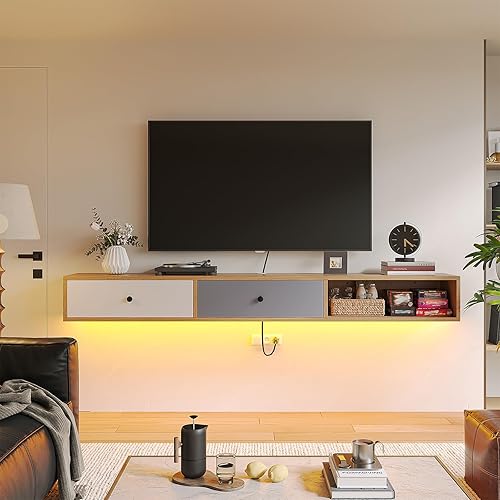 FurniNova Modern Floating TV Stand with Doors, 70 Inch Wall