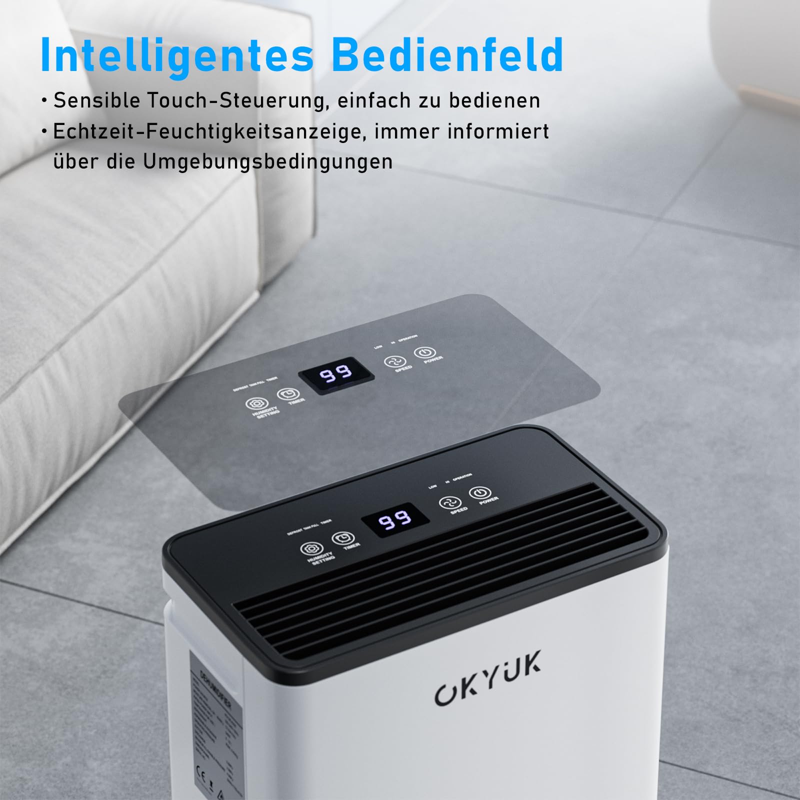 OKYUK Deumidificatore Casa Muffa 10 L, deumidificatore bagno, deumidificatore casa 2.5L, 30 m², con spegnimento automatico Timing 24H, ideale per camper, bagno, camera da letto, cantina (10L Bianco)