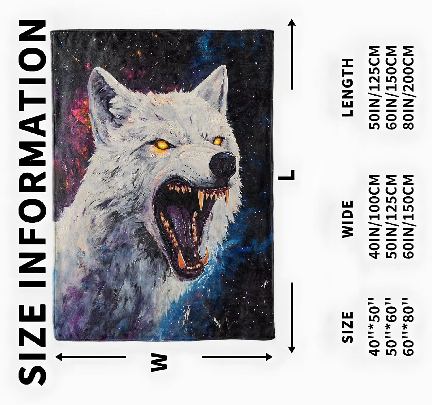 Wolf Galaxy Blanket, Cozy Flannel Fierce Majestic Animal Illustration Blankets, All Season Soft Throw for Travel Home Decor, Lightweight Sofa Bed Throws, Gifts for Men Adults, 50"×60"