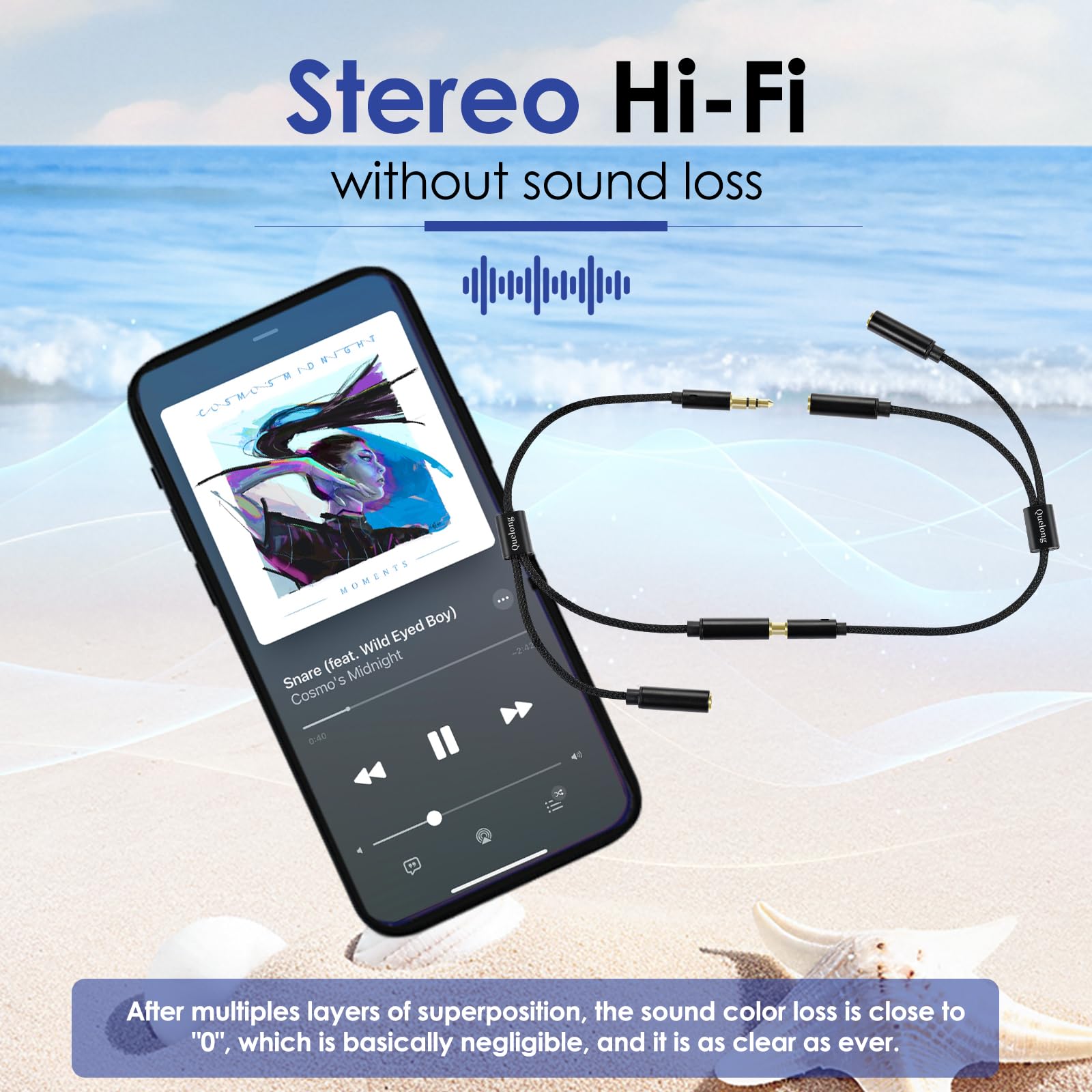 2 splitter per cuffie, cavo di prolunga doppio in nylon intrecciato per cuffie, audio Hi-Fi stereo, splitter a Y da 3,5 mm, 2 femmina, 1 maschio, adatto per telefoni, PS4, amplificatori