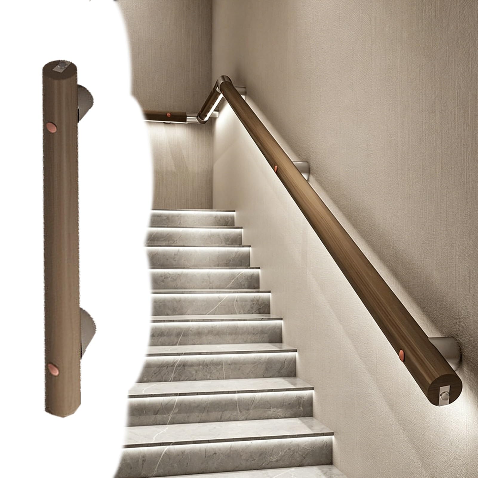 Main courante d'escalier à LED en bois massif de 3.6m pour une sécurité optimale de votre intérieur
