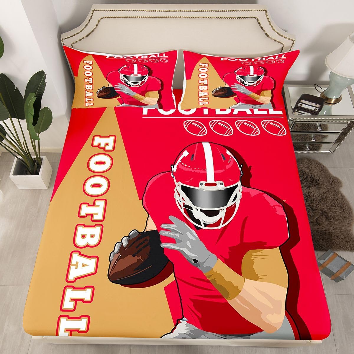 Feelyou Football Bed Sheets Set Queen Size Football Player Fitted Sheet with 16 Inch Deep Pockets Rugby Sports Bedding Set - Image 2