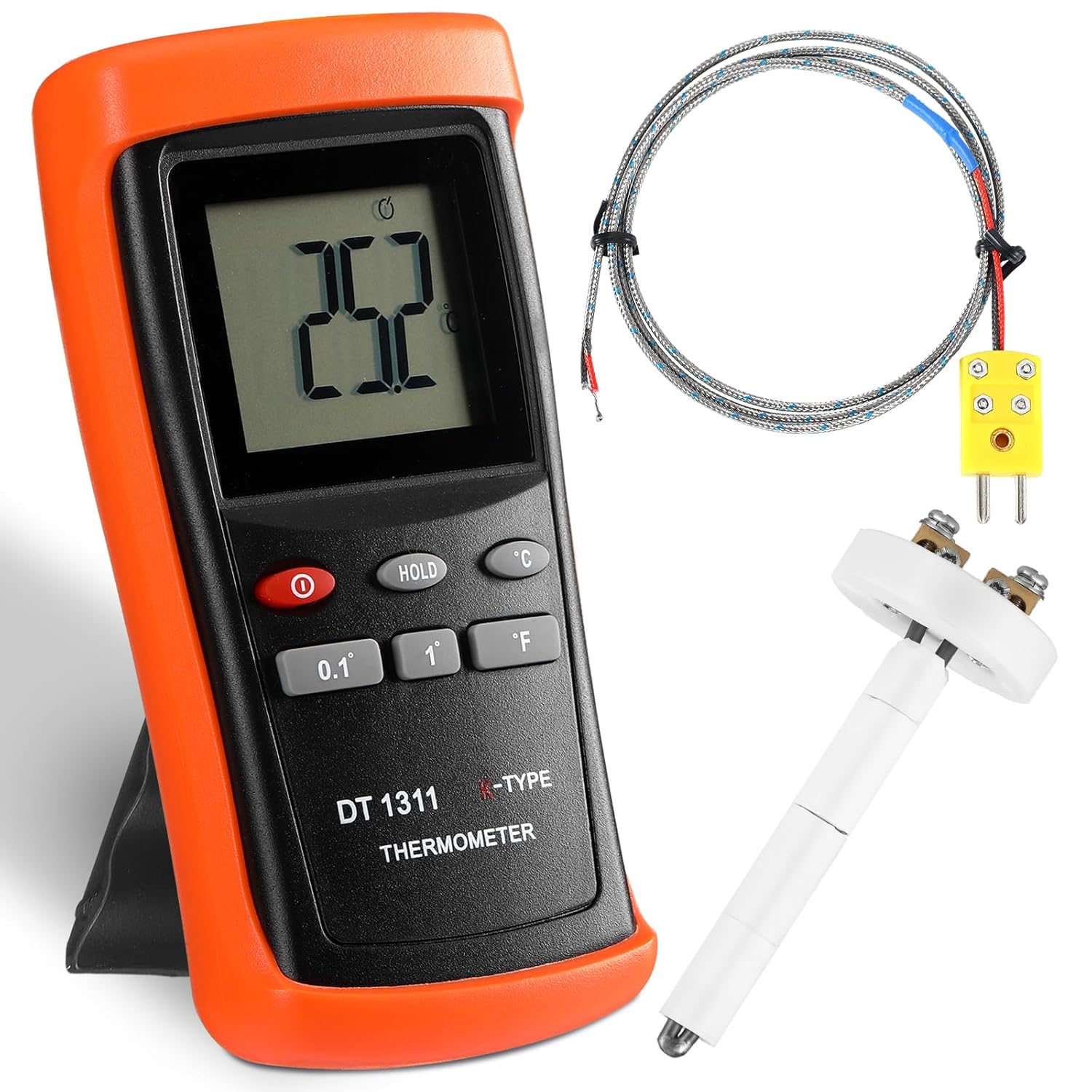 Kiln Thermometer Full Range High Temperature Pyrometer K-Type Thermocouple with Ceramic Kiln Insulator Sensor Measuring Temperature up to 2372 °f 1300 °c for Crucible and Forge