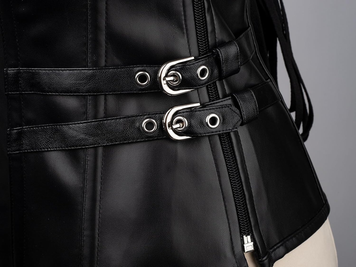 Cosfun Steampunk Leather Corset Top Womens Sexy Lace Up Back Corsets Bustiers Chains with Side Zipper Buckles - Image 5