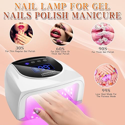 Miniatura 5 de Lámpara de uñas LED UV recargable, luz UV inalámbrica de 96 W para uñas con mango, lámpara de curado profesional para uñas de gel con 42 cuentas, 4