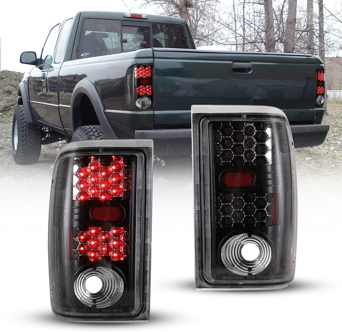 Nixon Offroad Tail Lights for Ford Ranger 2001 2002 2003 2004 2005 Tail Lamps LED Rear Lights Car Rear Lamps Assembly Replacement 1Pair (Matte Black Housing/Smoke Lens)