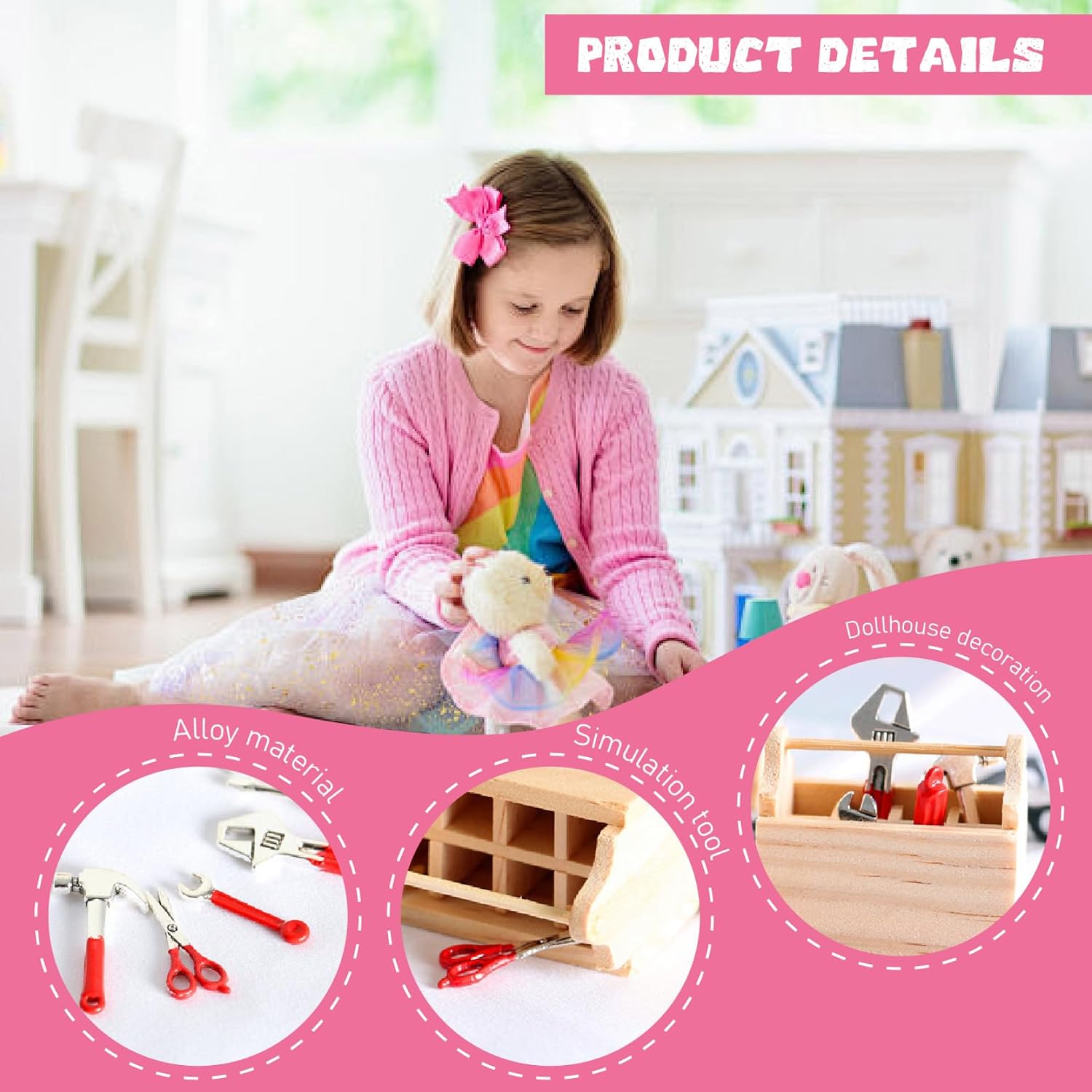 18Pcs Miniature Dollhouse Accessories, Mini Repair Tools Dollhouse Accessories, Realistic Wrench Hammer Kit Miniatures Toys for DIY Warehouse Garden Garage Decor 1:12 Scale image 4