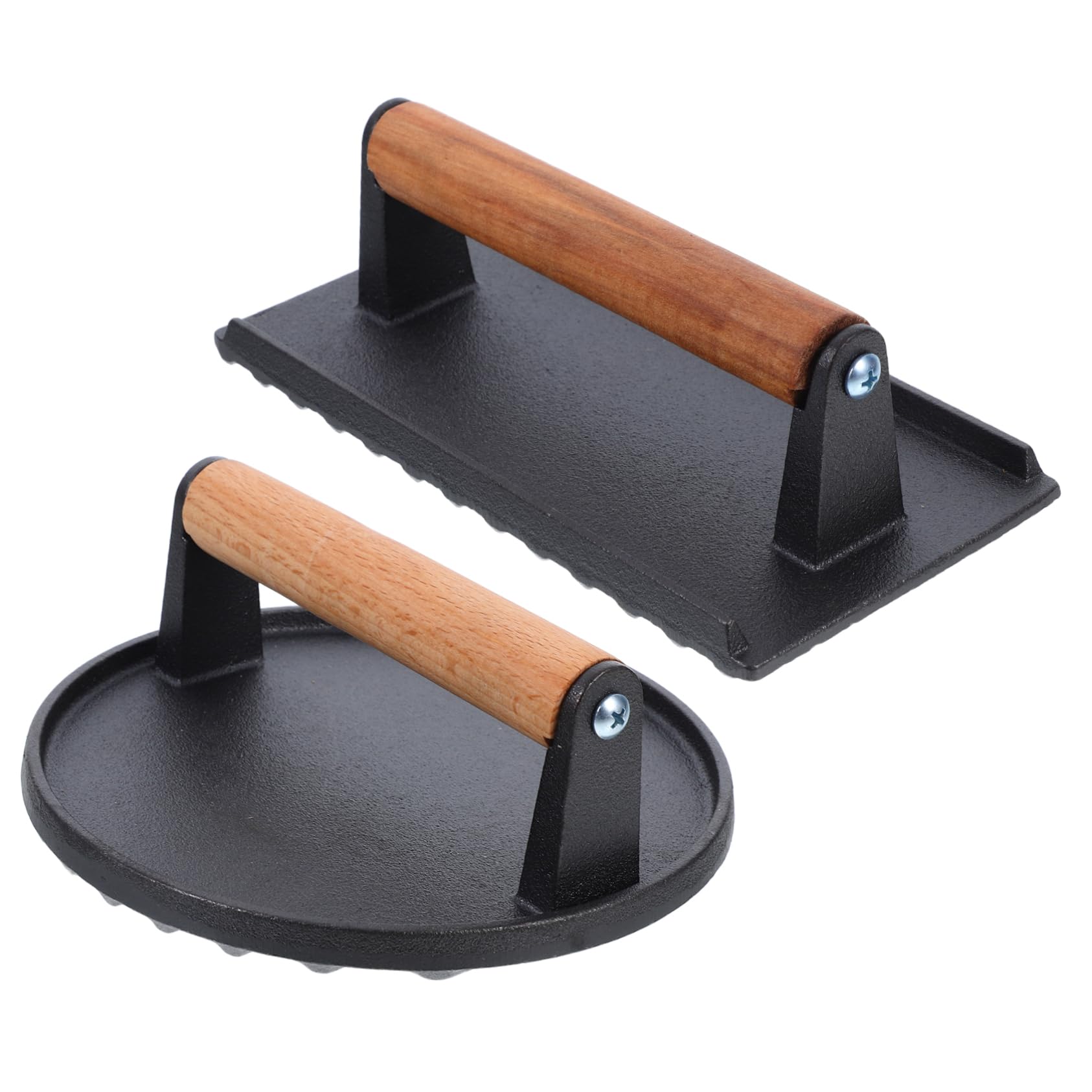 Mikikit 2stücke Fleischpresse Aus Gusseisen Mit Holzgriff Aufschnittmaschine Für Grill BBQ Und Küche Kompatibel Mit Herden Und Grillplatten Für Burger Frühstücksspeck Und Fleischgerichte