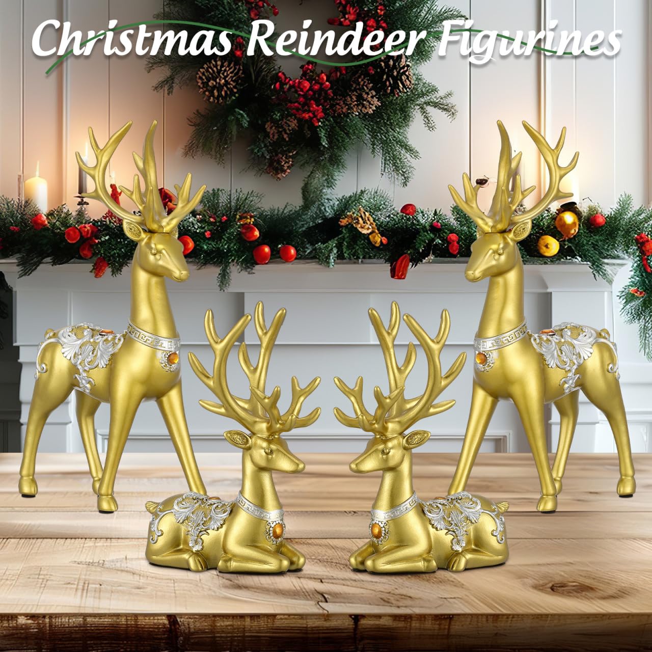 Operitacx 4 StüCk Hirsch Deko Weihnachten Gold, Rentier Figur Weihnachtsdekor FüR Eingangstisch, Wohnzimmer, Schlafzimmer, BüRo – Weihnachtsdekorationen