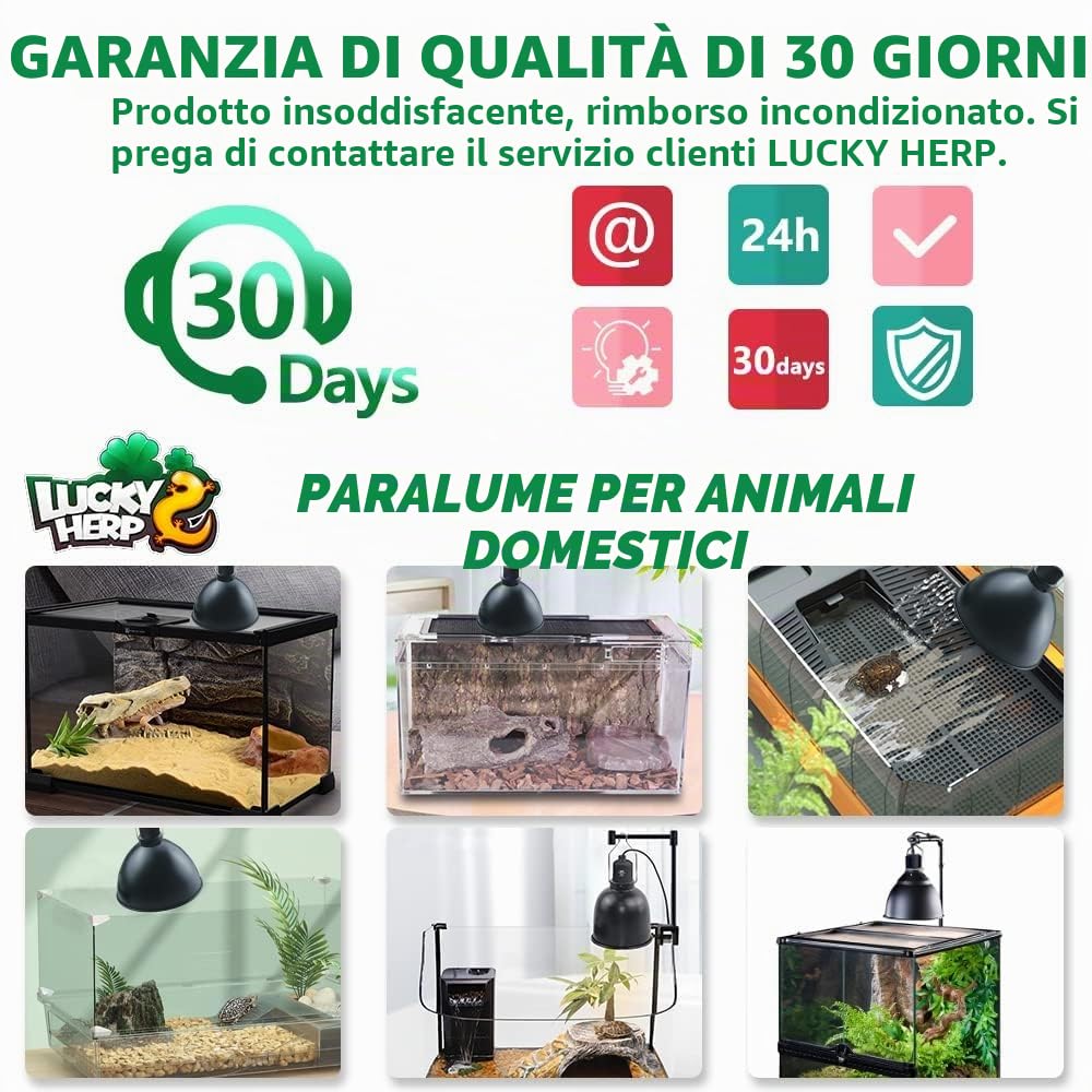 LUCKY HERP Portalampada Riscaldante per Tartaruga, Lampada Frontale per Rettili UVA UVB, Paralume Potenza Massima 250W Adatta per Rettili e Mammiferi