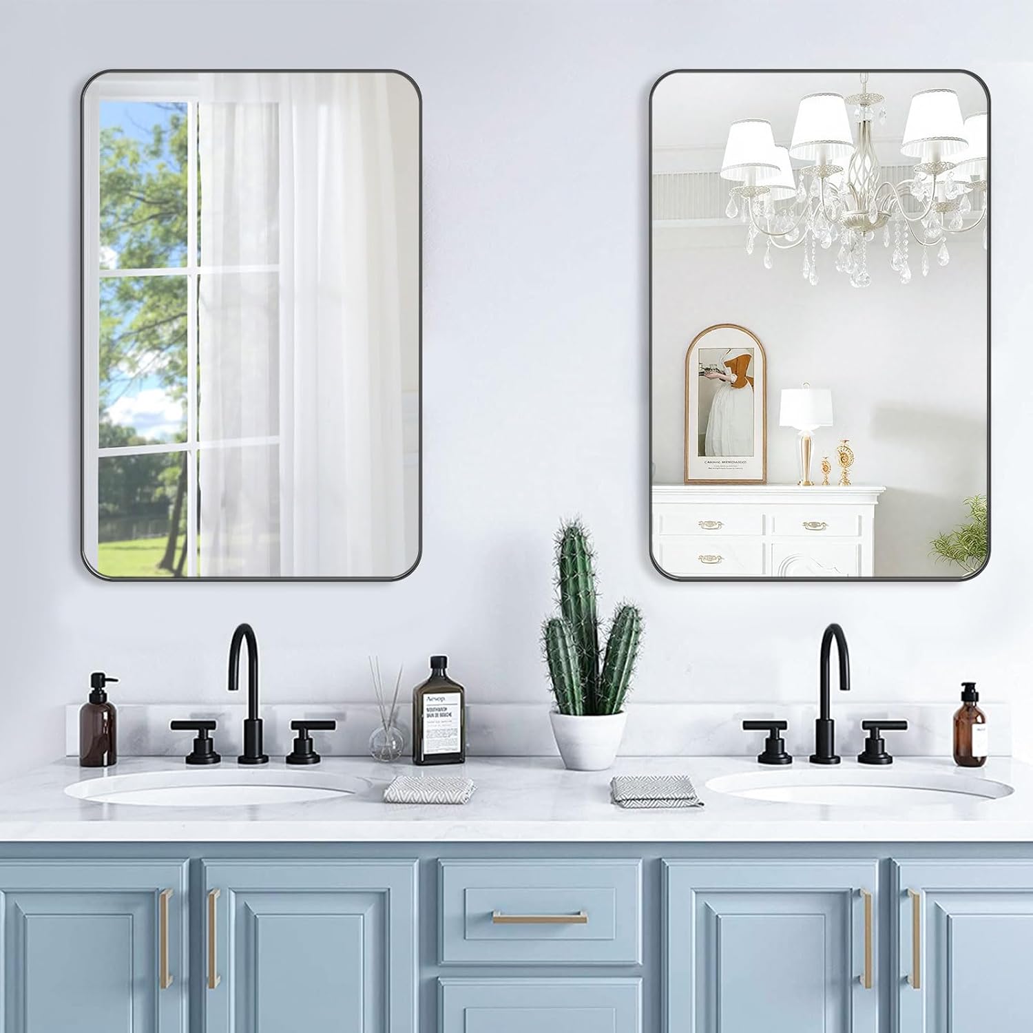 2-Pack Black Bathroom Mirror for Over Sink, 24" x 36" Framed Rectargular Wall-Mounted Bathroom Mirrors for Vanity, Decorative, Farmhouse, Restroom, Horizontally or Vertically Hanging
