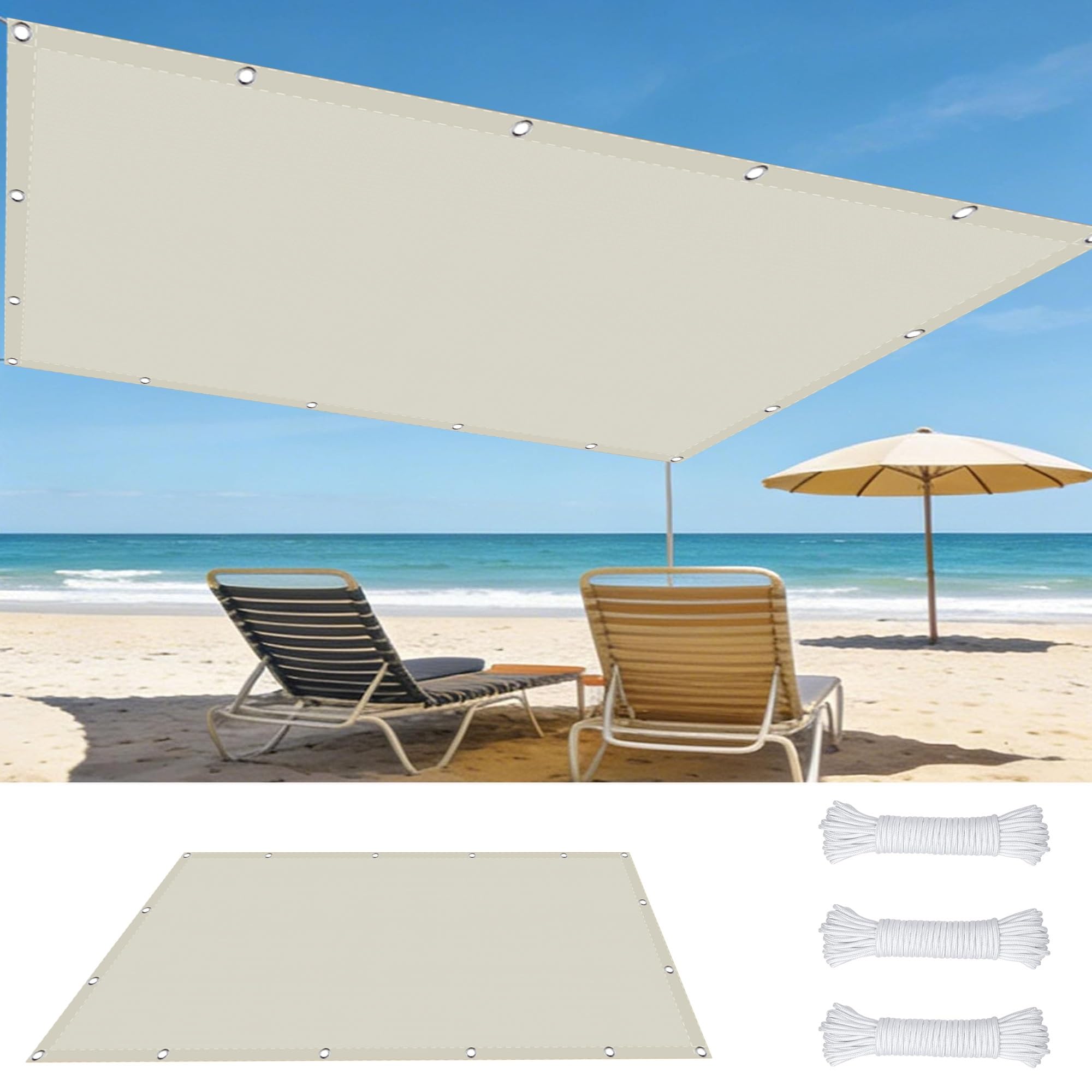 Voile d'ombrage rectangulaire 1x3,5m blanc cassé en polyester anti-UV