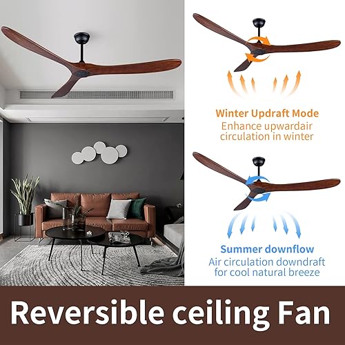 Miniatura 2 de Ventilador de techo de sala de estar de 70 pulgadas, ventilador de techo de dormitorio con control remoto, 2 varillas bajantes, motor CC reversible