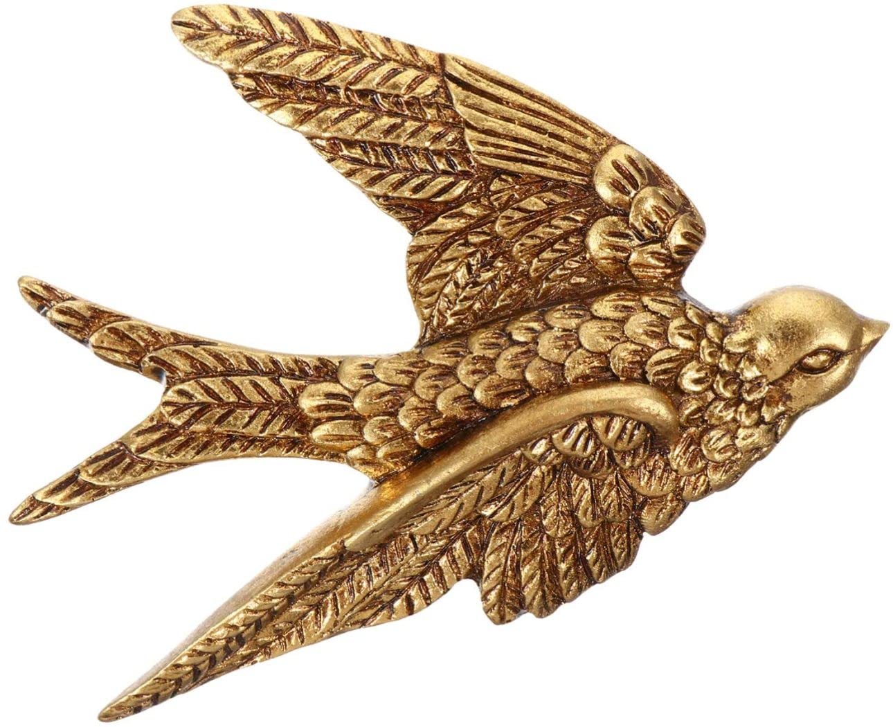Ecoodisk Hanging Swallows Resin Flying Bird Sculptures Sparrow Birds Wall Decor Decoration for Bathroom Living Room Garden Wall Sculptures Gold 10 * 12cm