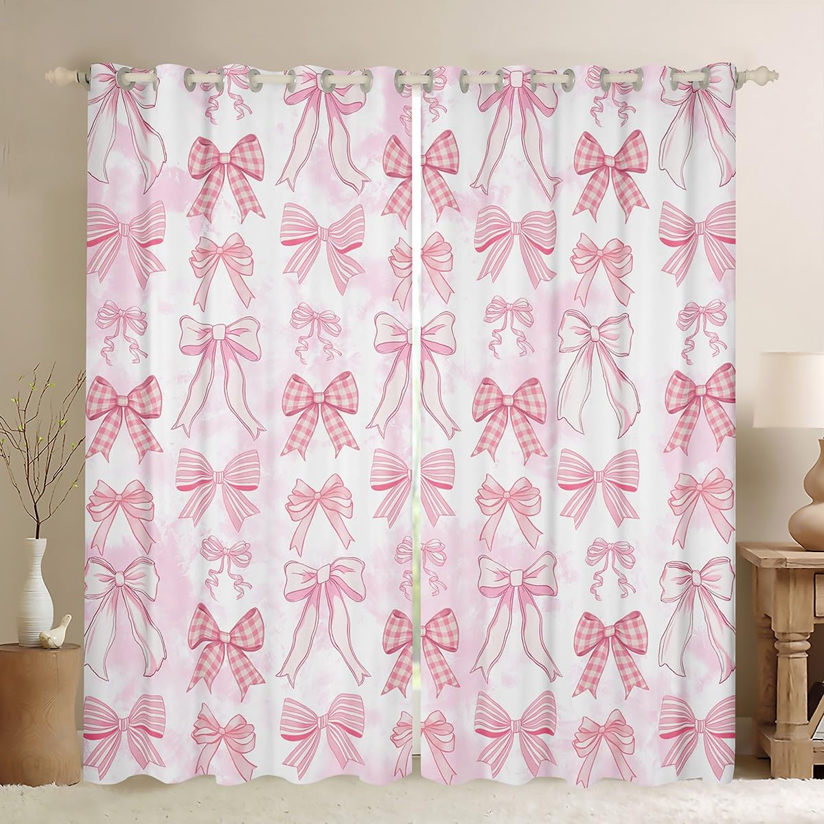 Rideaux de fenêtre pour enfants nœud papillon rose Manfei pour chambre fille 106x213cm