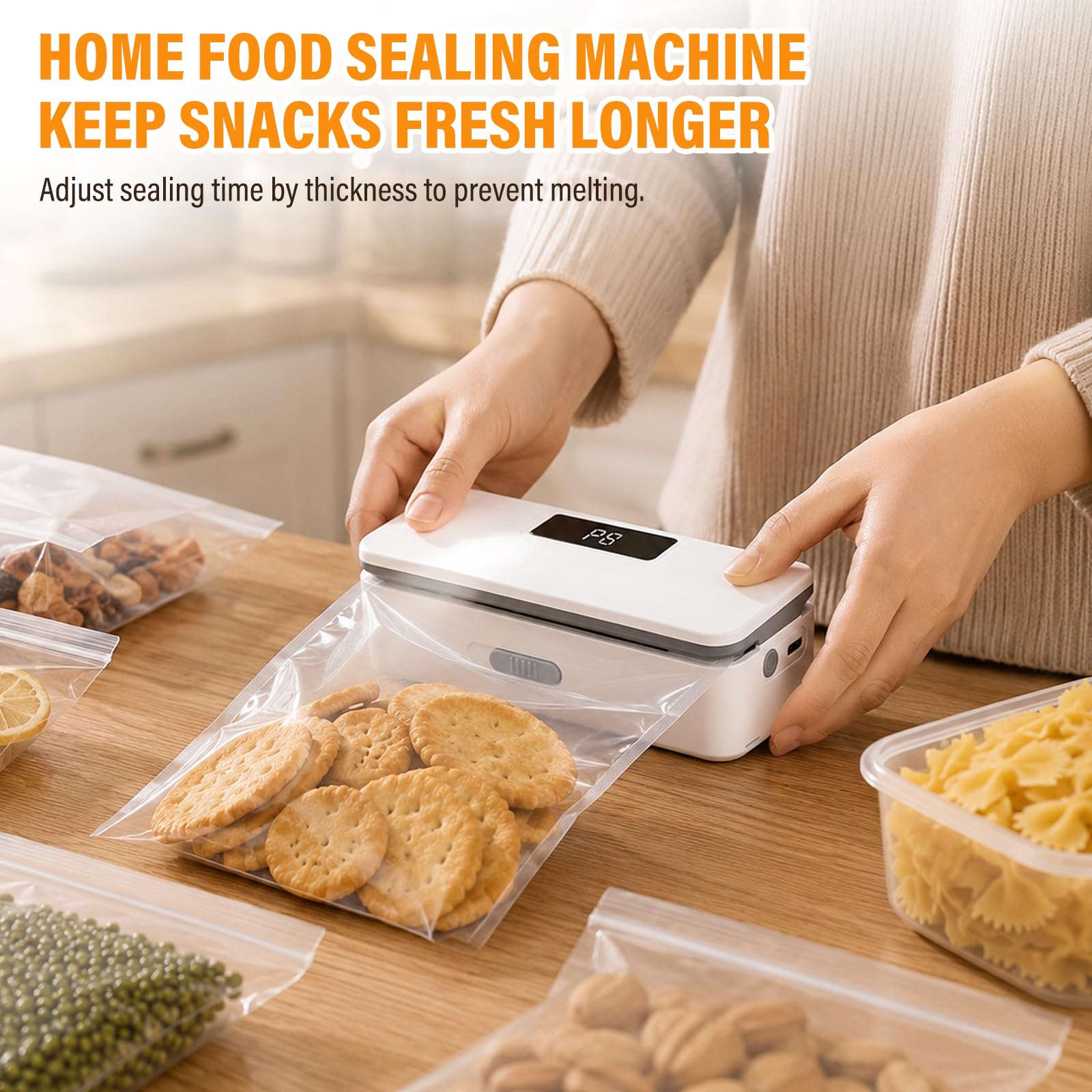 Mini Sigillatrice Sacchetti Ricaricabile USB C Sigillatore Termico con Cutter e Magnete 8 Livelli Regolabili Macchina per Conservazione Alimenti Cucina Campeggio Viaggio