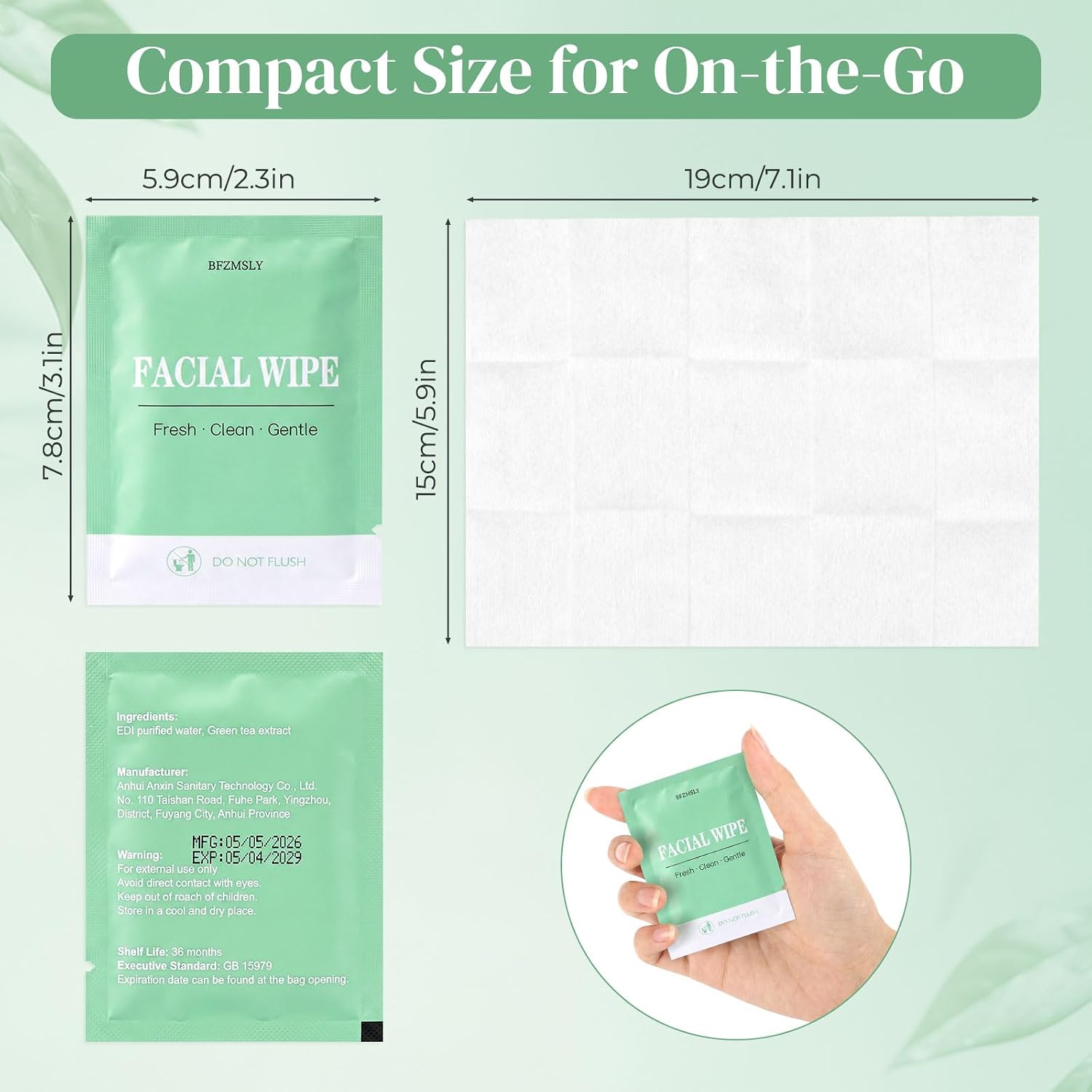 Facial Wet Wipes Bulk, Disposable Face Cleansing Cloths Men Women 100 Pack image 2