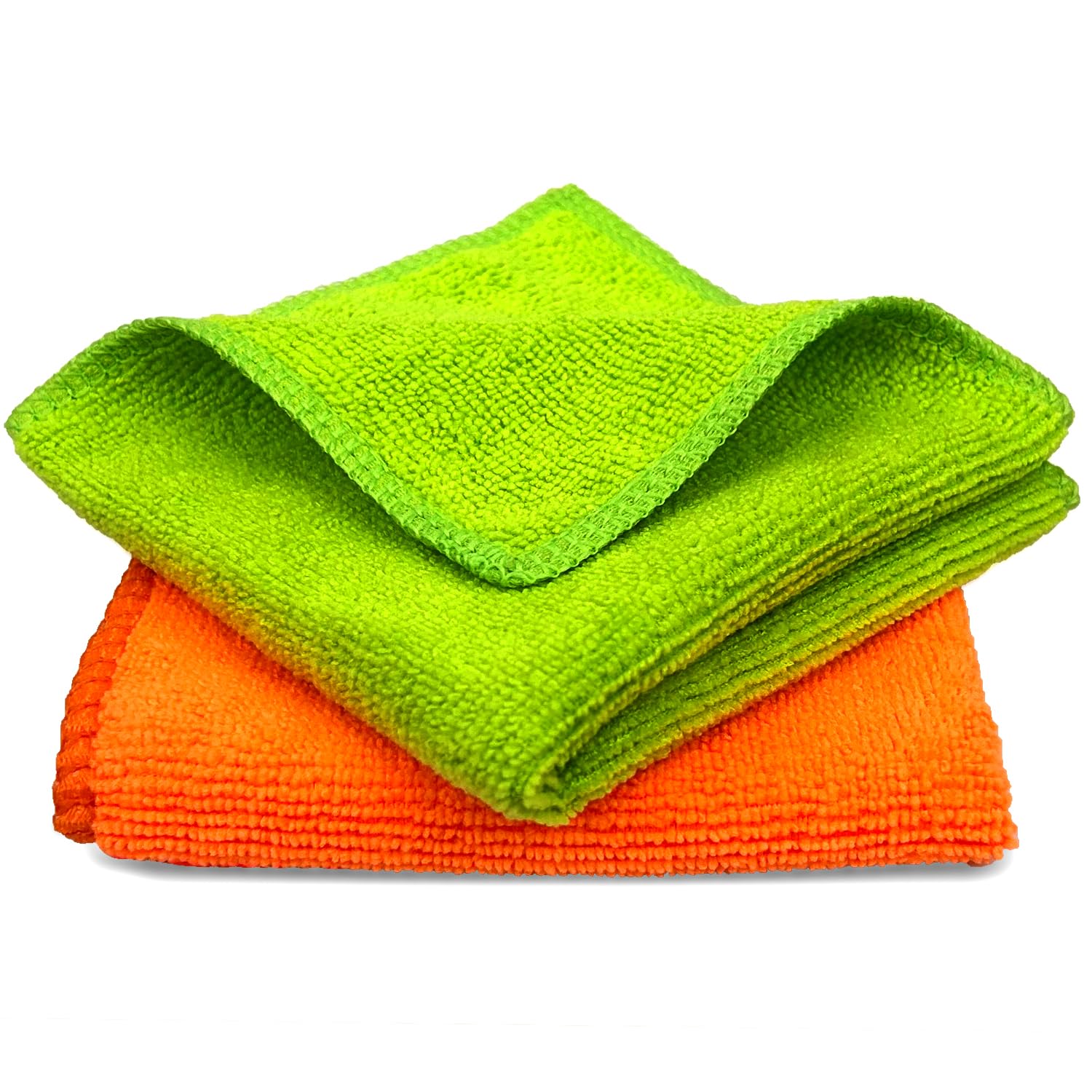Tukzer Multi-Purpose Microfiber Cloths, Gizga Ultra-Soft Absorbent Lint & Streak-Free Cloth for Bike Car Dashboard Automobile Cleaning Polishing Washing Detailing (Orange-Green| 2 Pcs 25 X 25 cms).