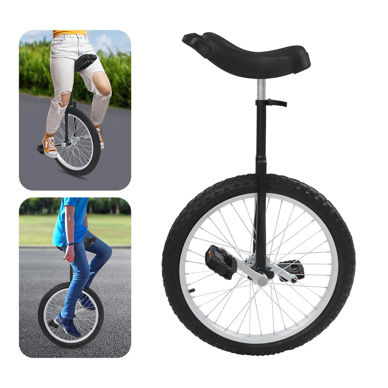 Vélo monocycle unisexe de 20 pouces avec poignées, draisie, entraînement d'équilibre max. 75 kg, béquille monocycle 78-90 cm réglable en hauteur