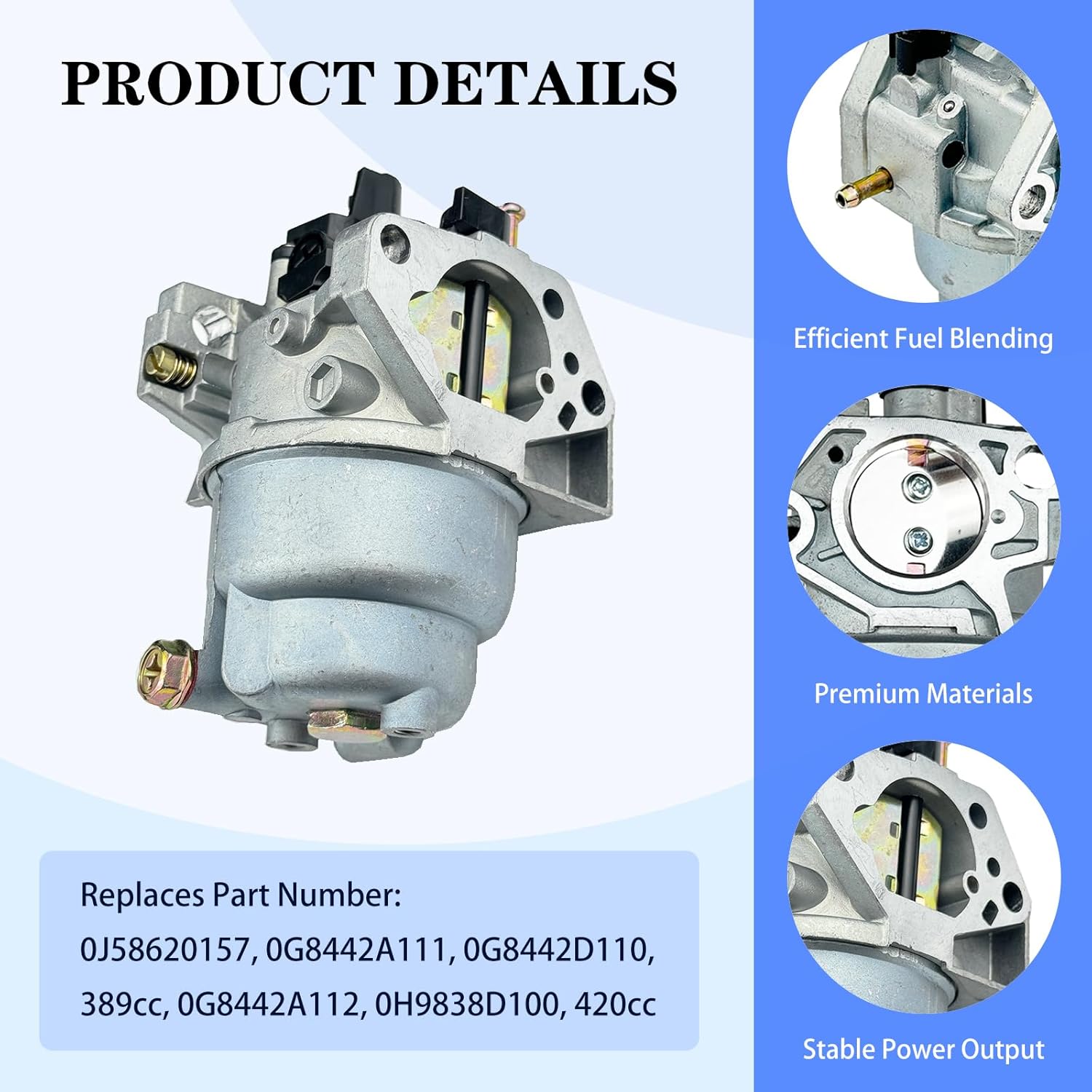 GP5500 GP6500 GP6500E Generator Carburetor for GP8000E RS5500 13HP 14HP 15HP 16HP 188F 190F Generators Carb with Air Filter Spark Plug Replace 0J58620157 0G8442A111