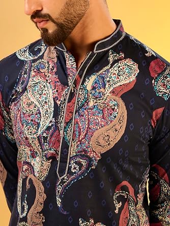 KISAH Men's Kurta - Printed Cotton Blend - Indian Wedding Outfit for Men - Ideal for Weddings and Festivals