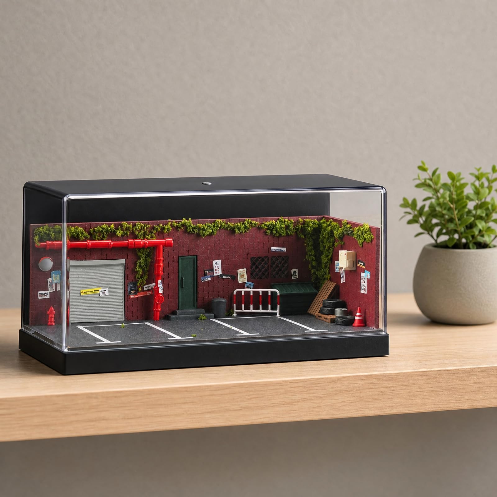 kowaku Modello 1:64 di Magazzino Storico Compatto Parcheggio 1:64 Resistente Espositore con Copertura in Acrilico per Collezionisti, Scrivania