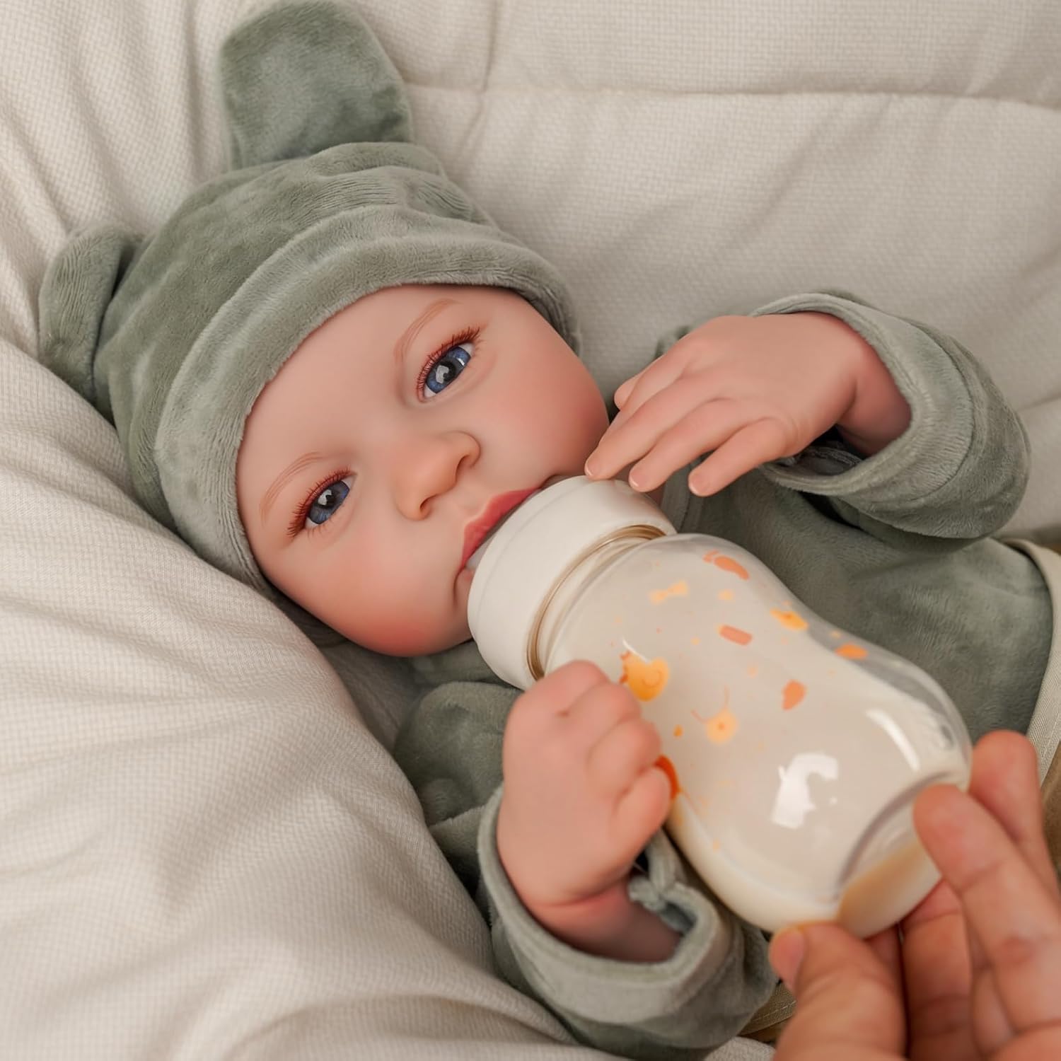 BABESIDE Eyes Open Reborn Baby Doll - 18-Inch Realistic Newborn Baby Doll Full Body Vinyl Reborn Baby Boy Poseable Real Life Baby Dolls with Gift Box and Feeding Kit for Ages 3+