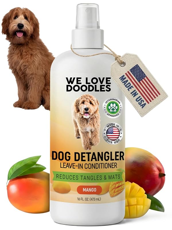 Spray desembaraçador leave-in para cães com condicionador, fragrância Mango, We Love Doodles, 480 mL