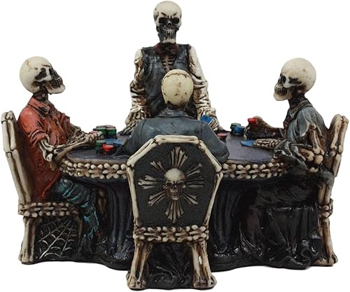 Miniatura 4 de Ebros Gambling Casino Poker for Eternity Skeleton Dealer with Players at Table Figurine 6.25" Long Osario Macabra Halloween Escultura decorativa
