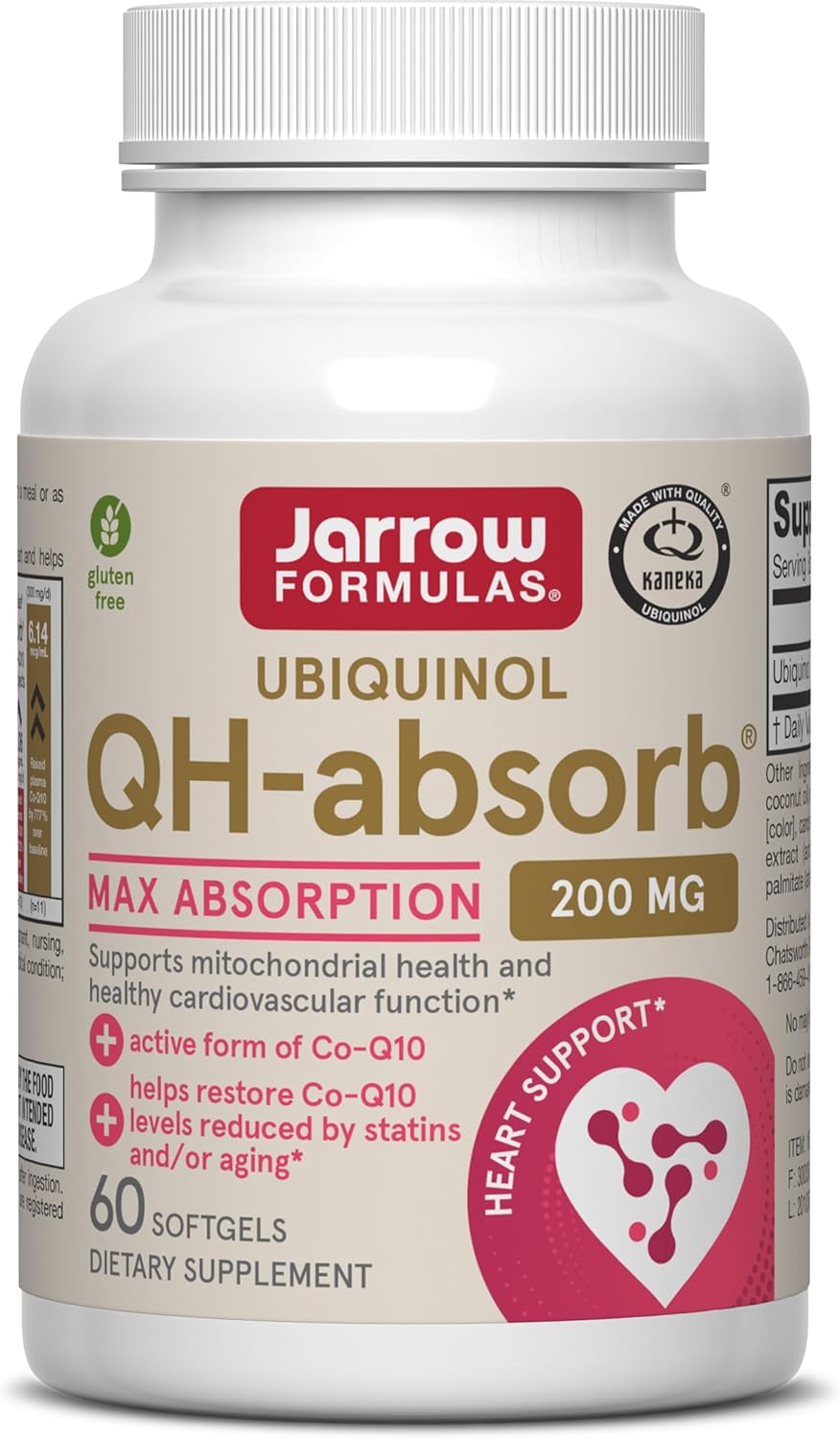 Jarrow Formulas QH-absorb 200 mg - High Absorption Co-Q10 - Active Antioxidant Form of Co-Q10 - Supports Mitochondrial Energy Production &Cardiovascular Health - Up to 60 Servings