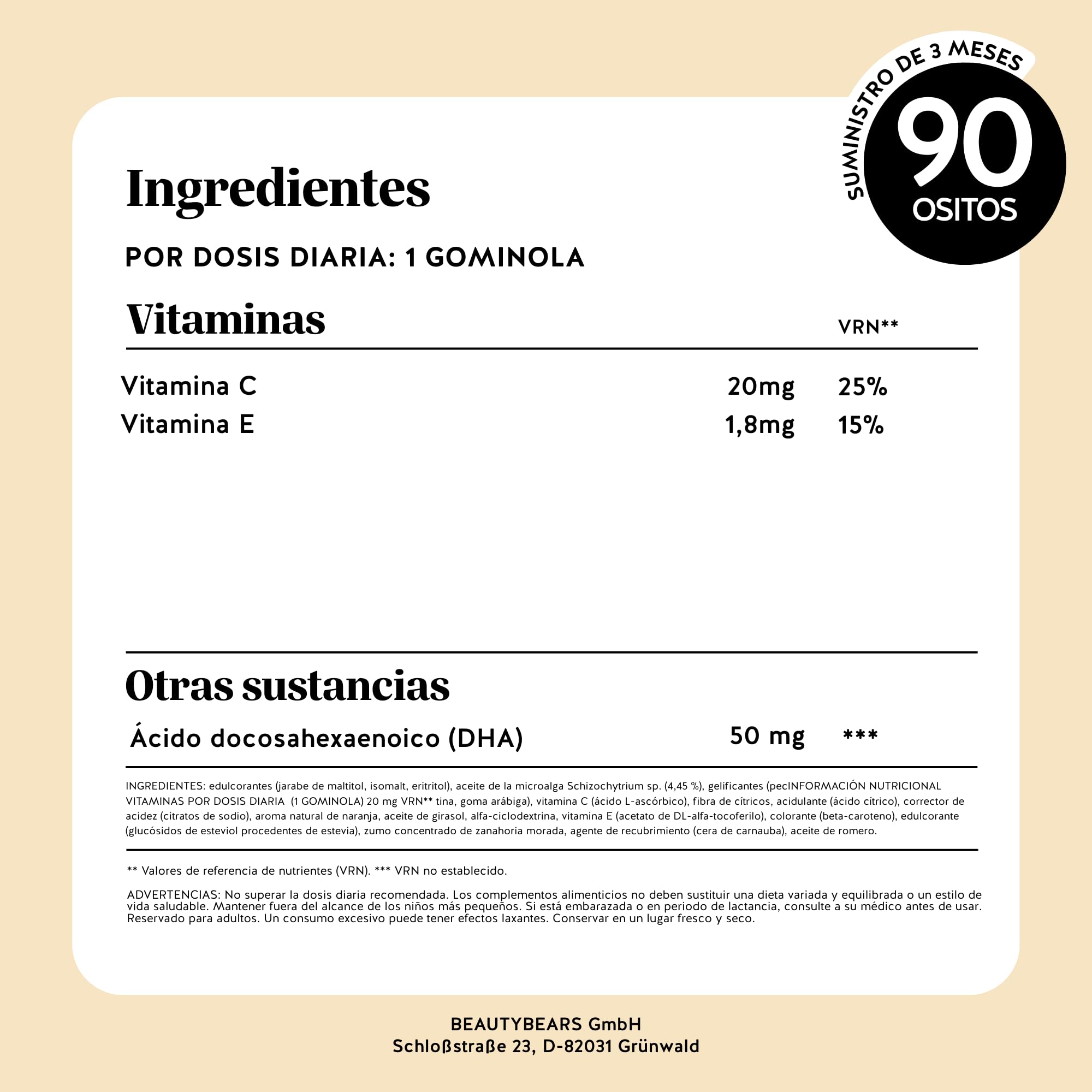 Omega 3 DHA - Catch Of The Day Vitality Support - Sin Pescado - con Vitamina C y E, Aceite Microalga - Sistema Inmunitario - 90 unidades (3 meses) - Sin Azúcares, Vegano - Bears with Benefits