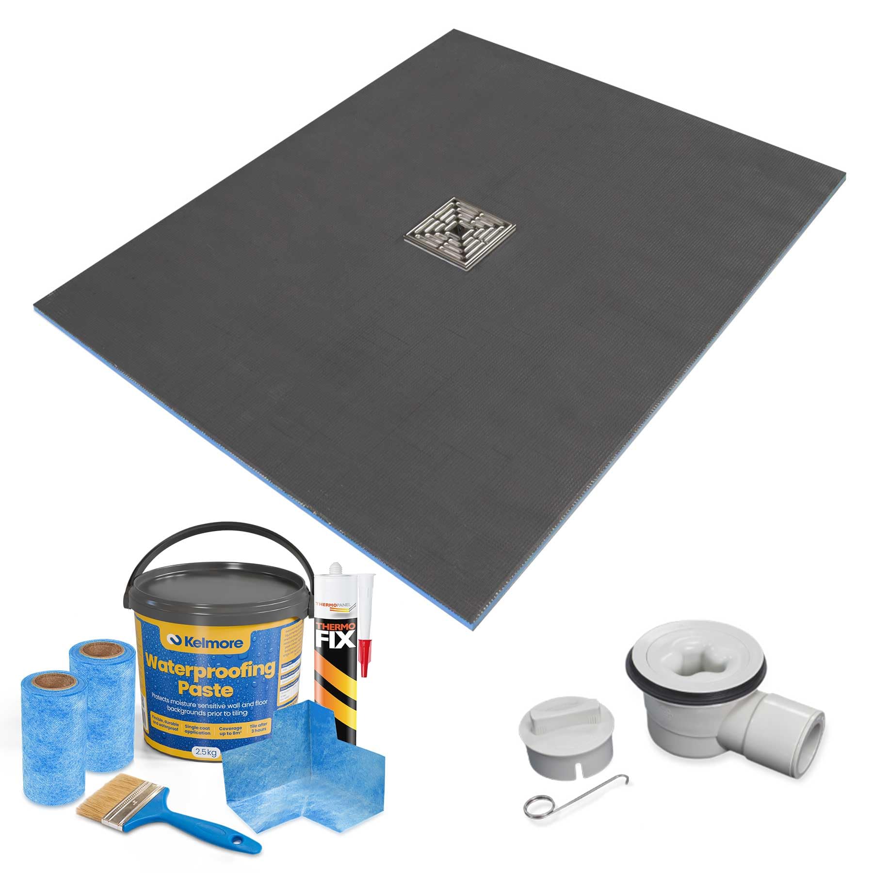Thermopanel 1400 X 900 X 25Mm Rectangular Shower Tray With Centre Drain And Tanking Kit