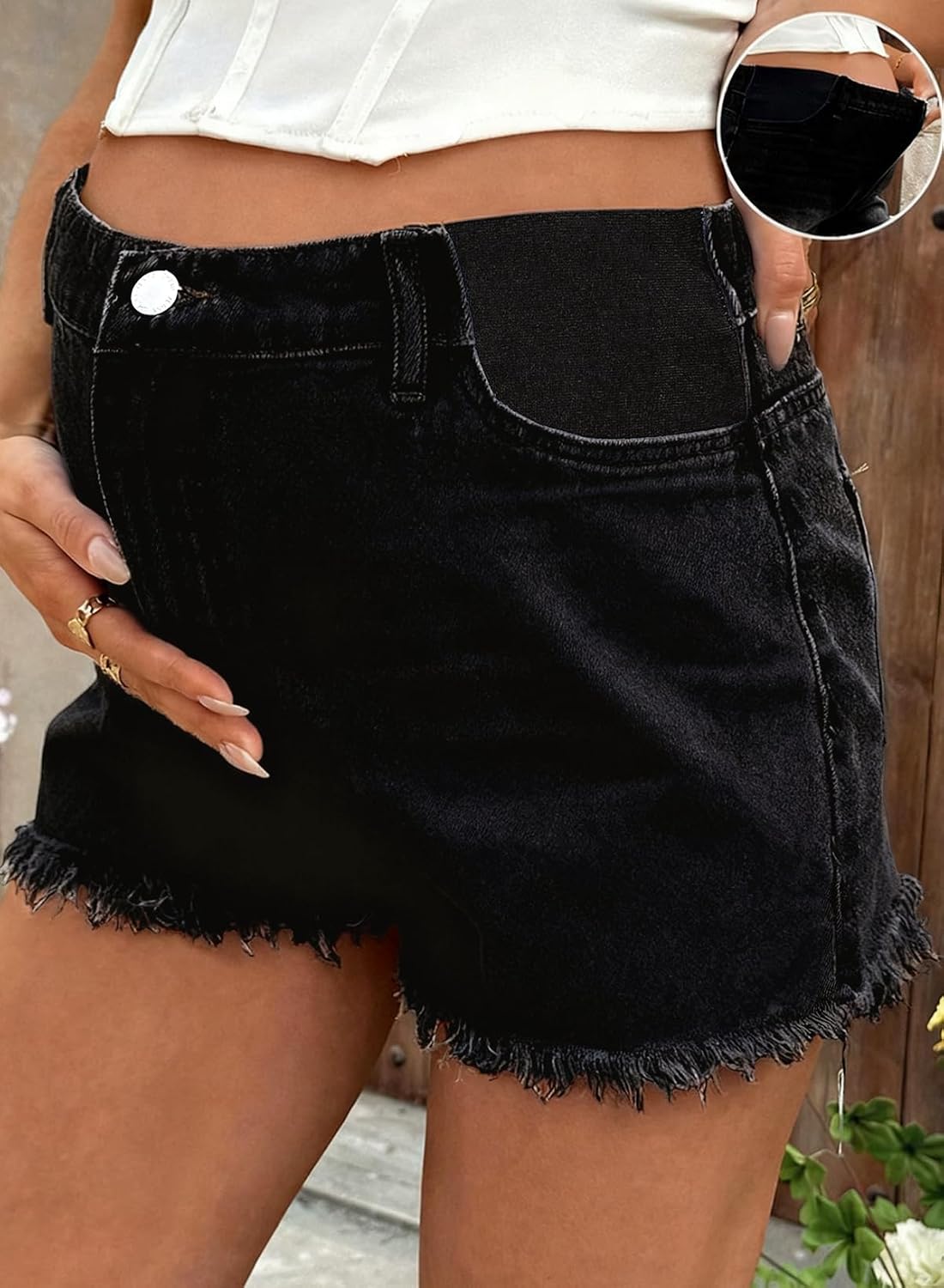 BLENCOT Maternity Jeans Shorts Frayed Hem Pregnancy Shorts Summer Clothes